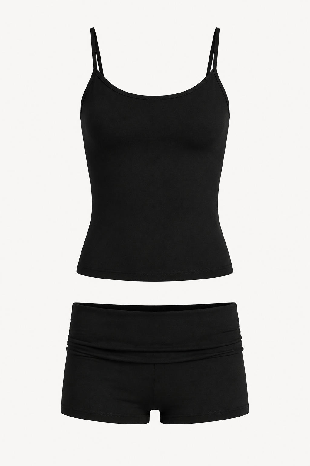 Black Spaghetti-Strap Cami and Biker Shorts Set studio product view