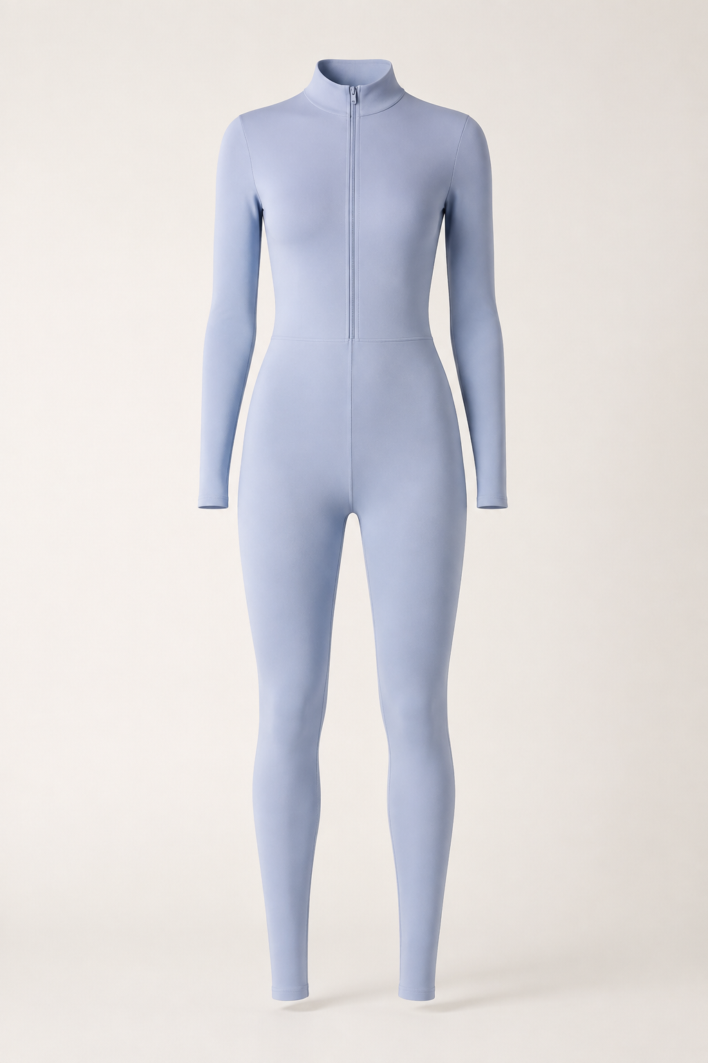 Blue Long-Sleeve Zip-Front Unitard studio product view