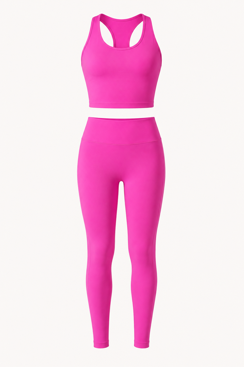 Hot Pink Racerback Crop Tank and High-Waist Leggings Set studio product view