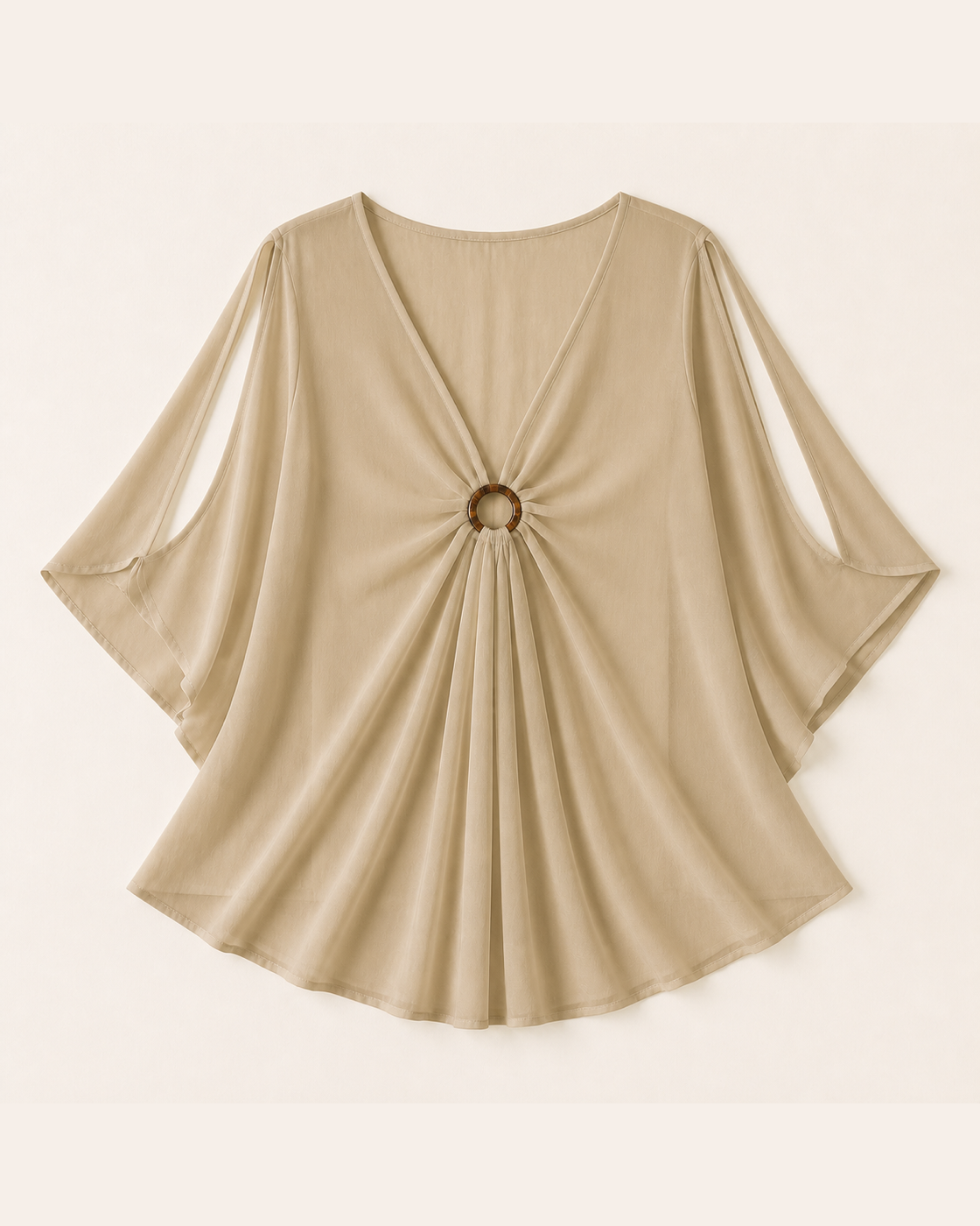 Tan kimono, flat lay, full garment shown