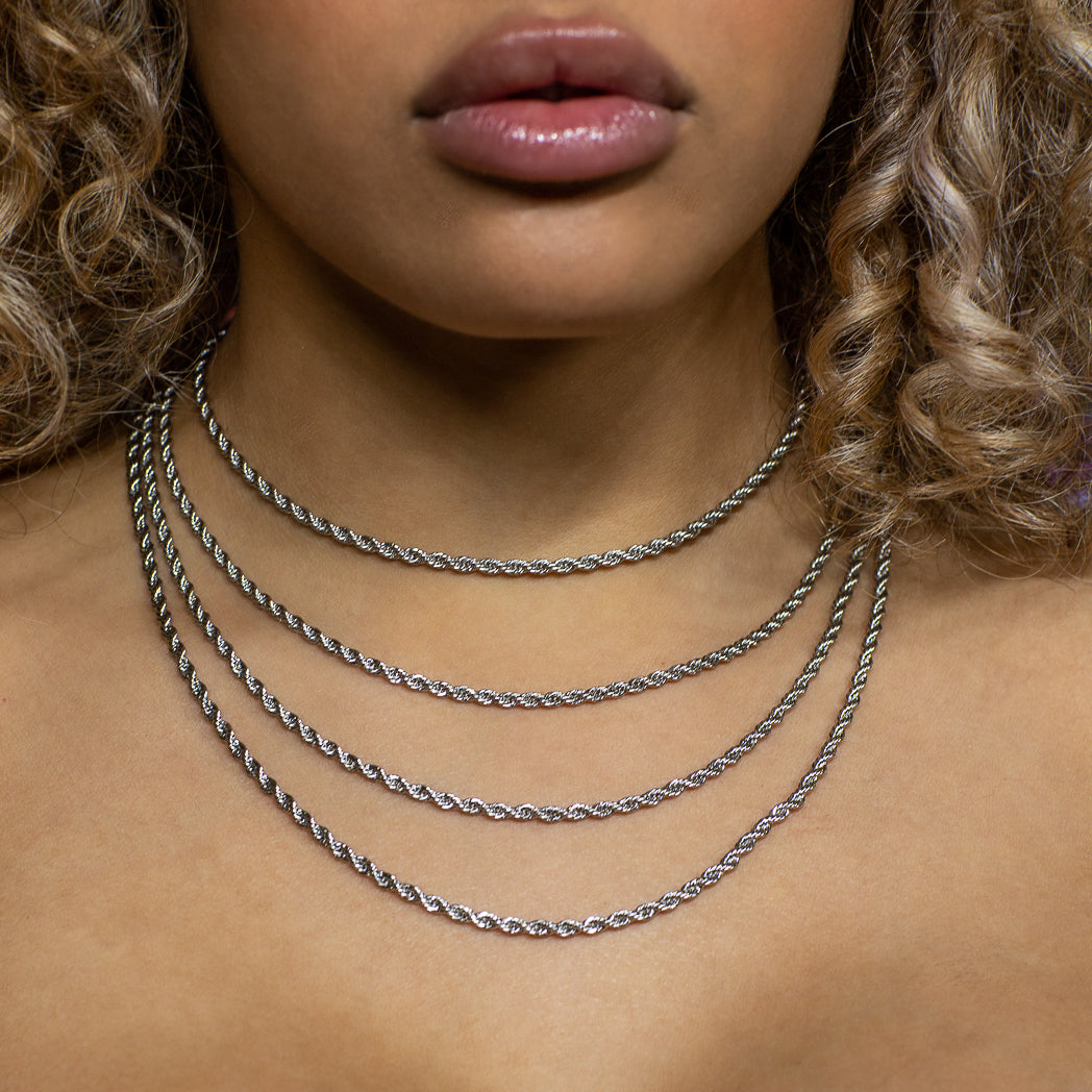 3mm White Gold Rope Choker/ Necklace in 18K White Gold