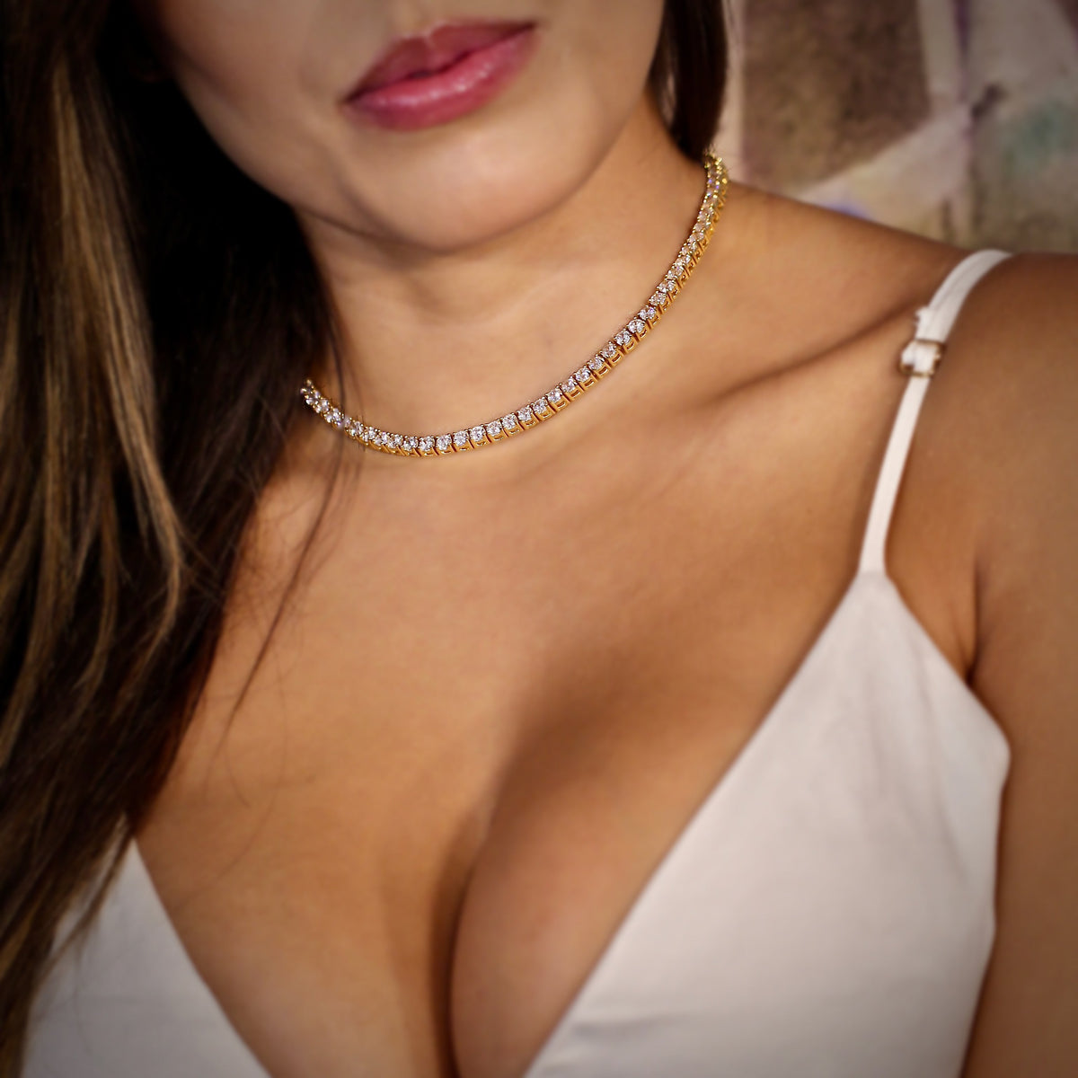 4mm Diamond Tennis Choker/ Necklace - 18K Yellow Gold
