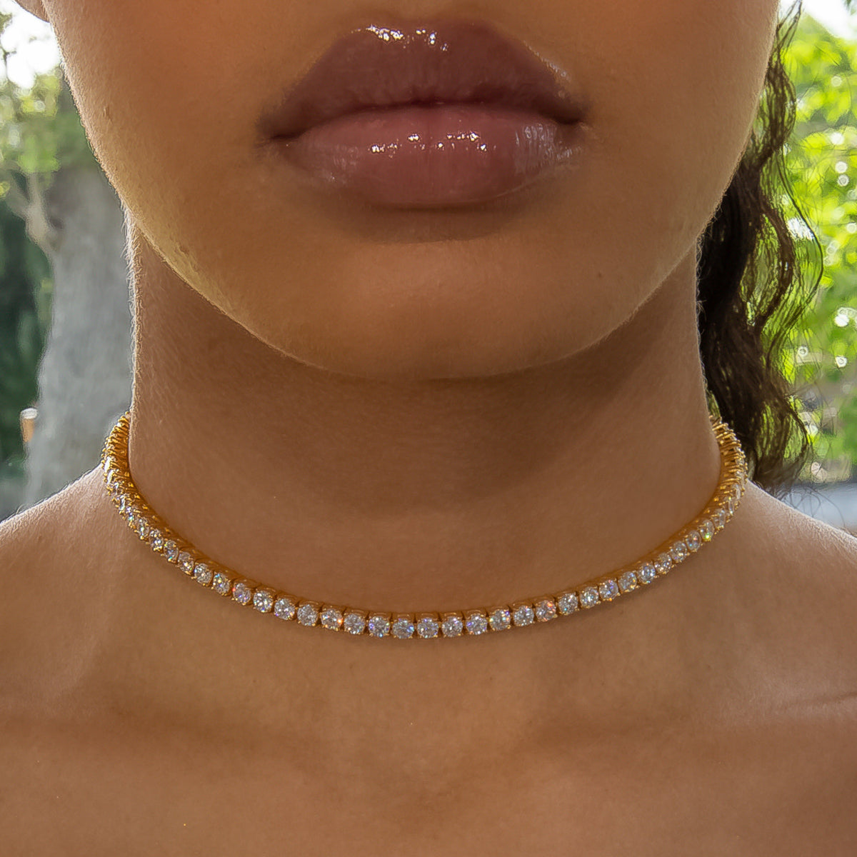 4mm Diamond Tennis Choker/ Necklace - 18K Yellow Gold