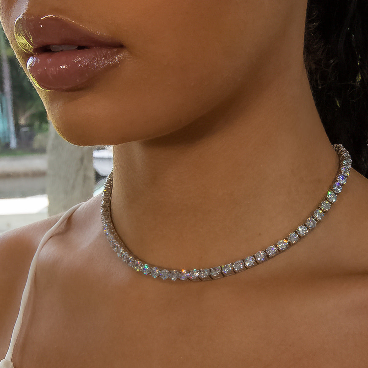 5mm Diamond Tennis Choker/ Necklace - 18K White Gold