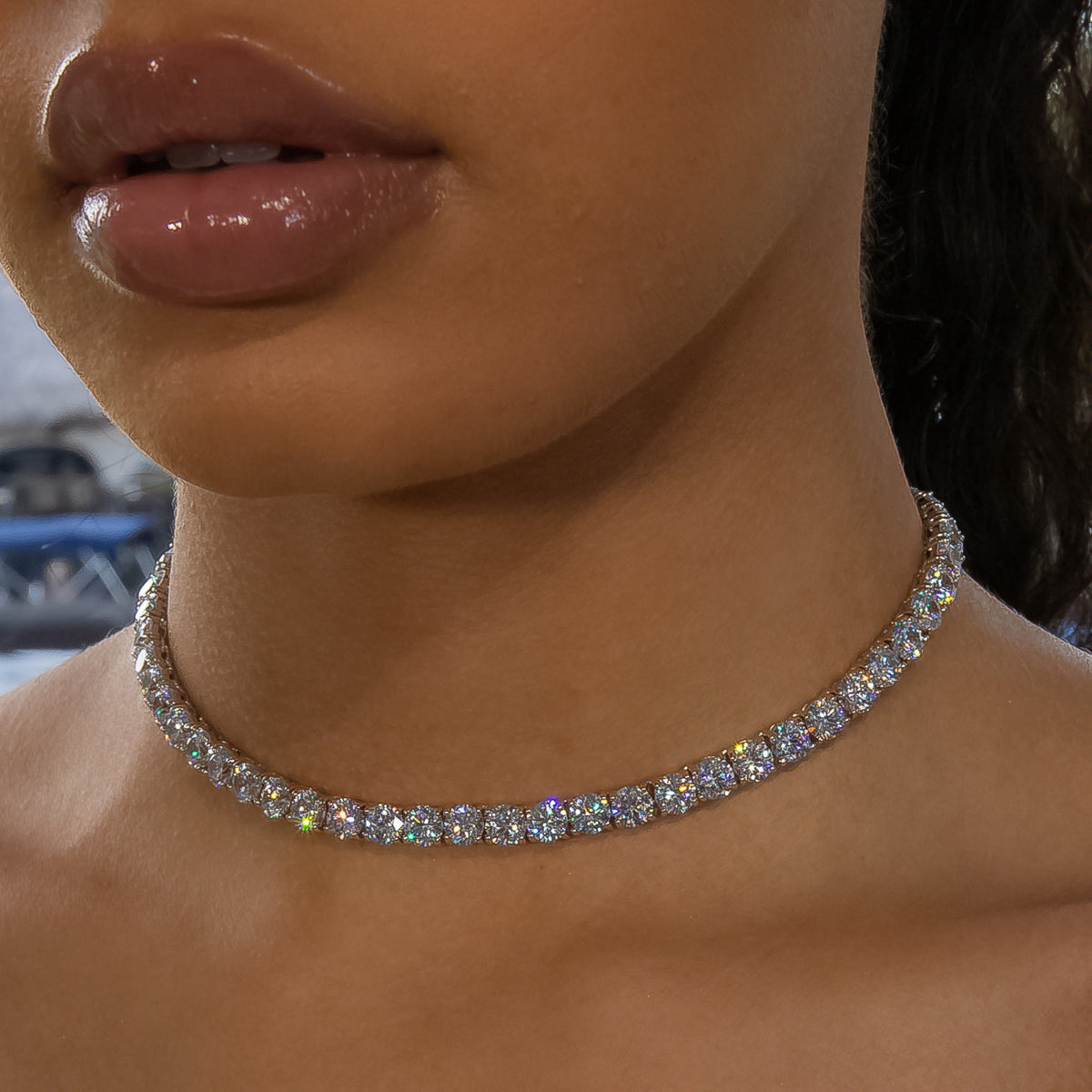 6mm Diamond Tennis Choker/ Necklace - 18K White Gold