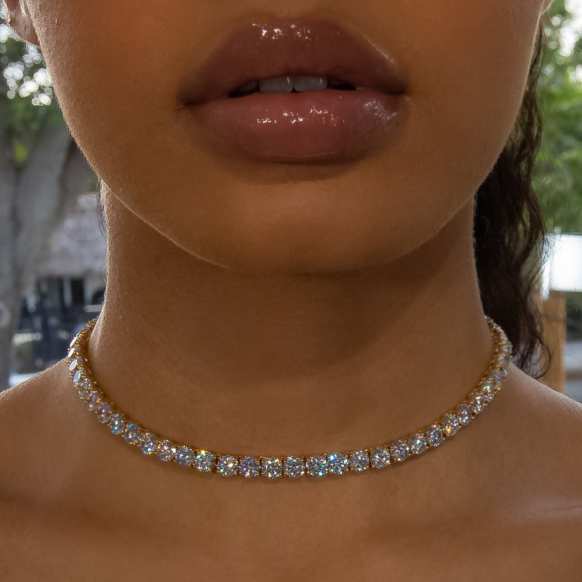 6mm Diamond Tennis Choker/ Necklace 18K Yellow Gold