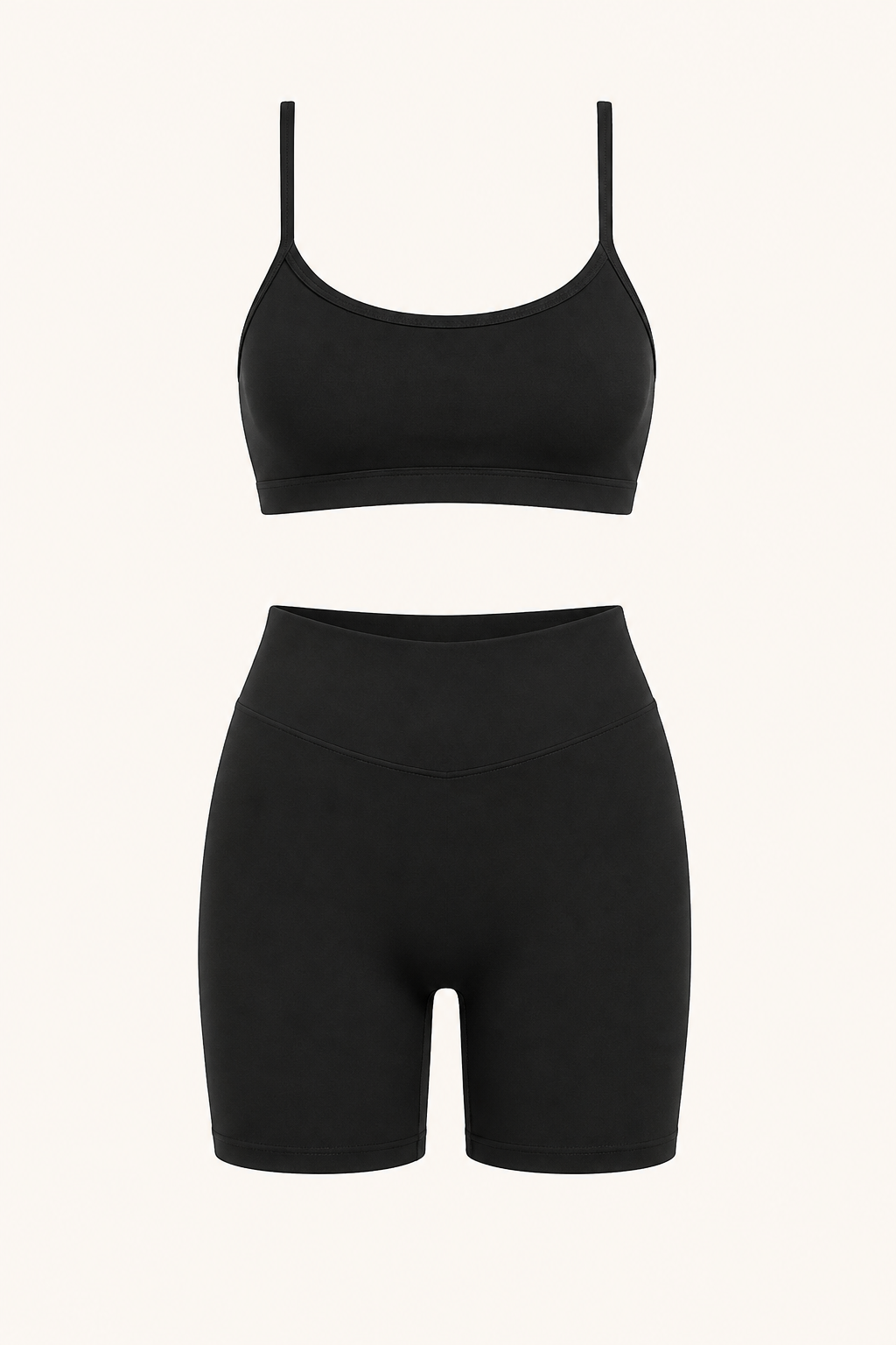 Black Cami Bra and Biker Shorts Set studio product view