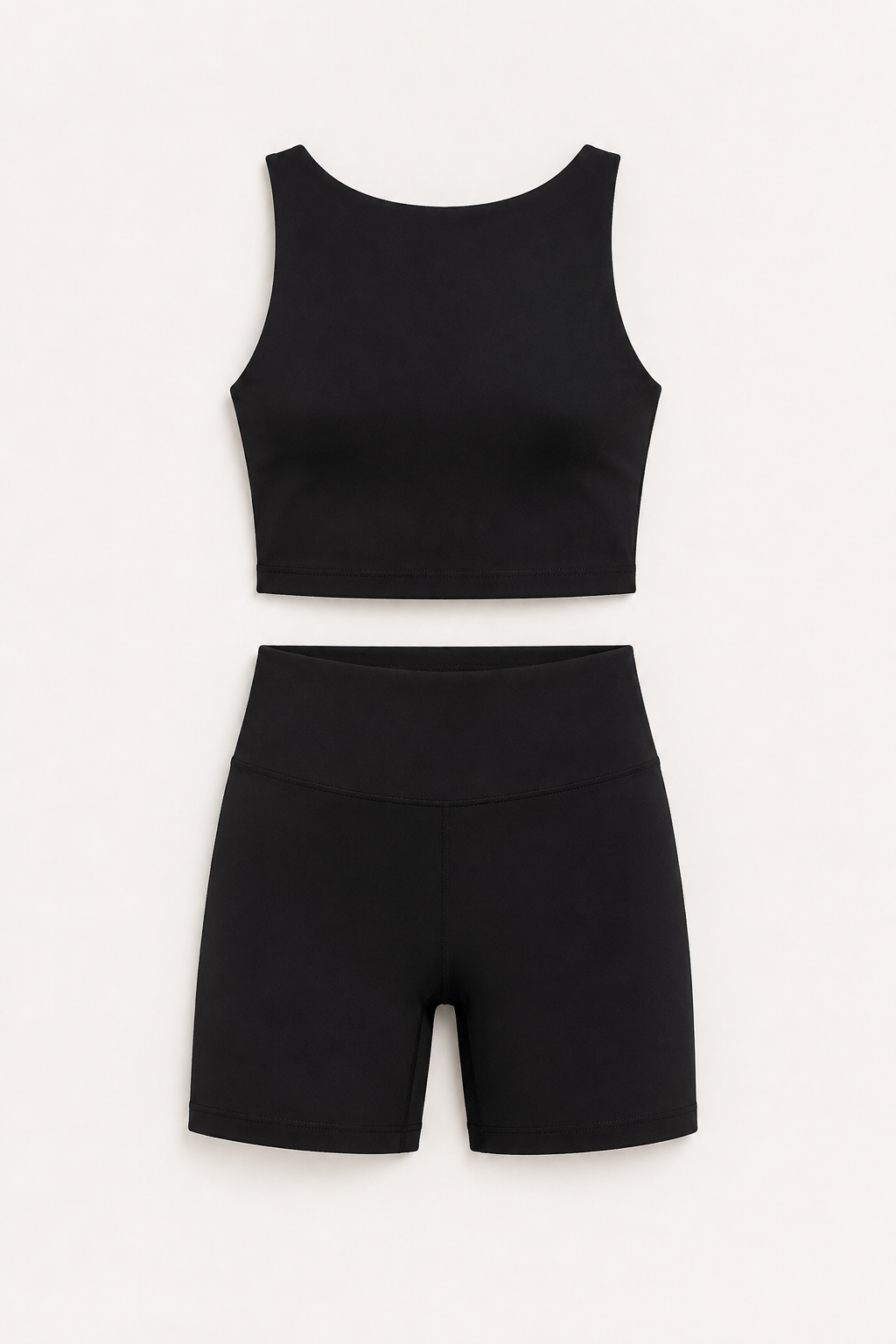 Black Cropped Tank and Biker Shorts Set studio product view
