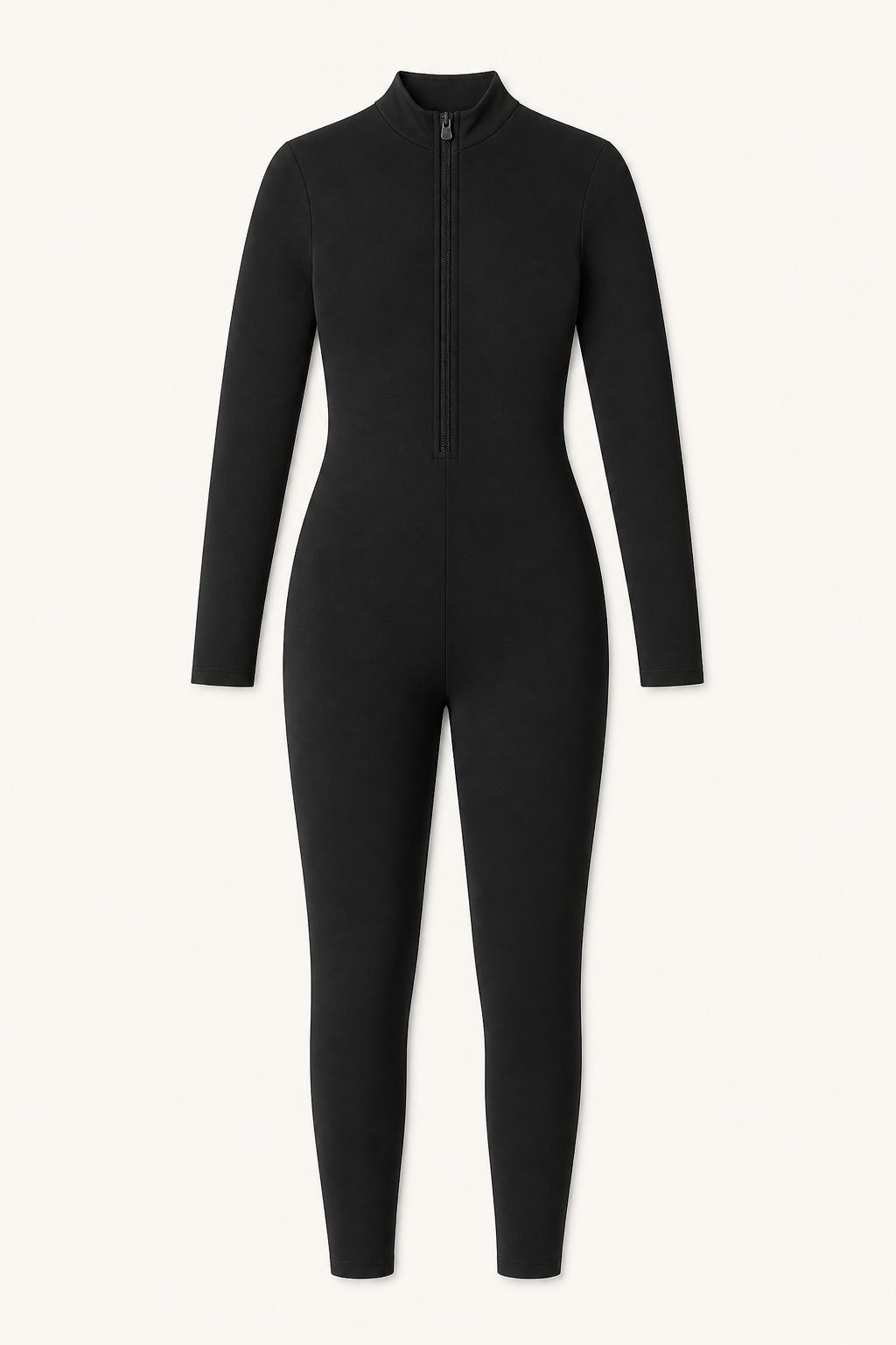Black Long-Sleeve Zip-Front Unitard studio product view