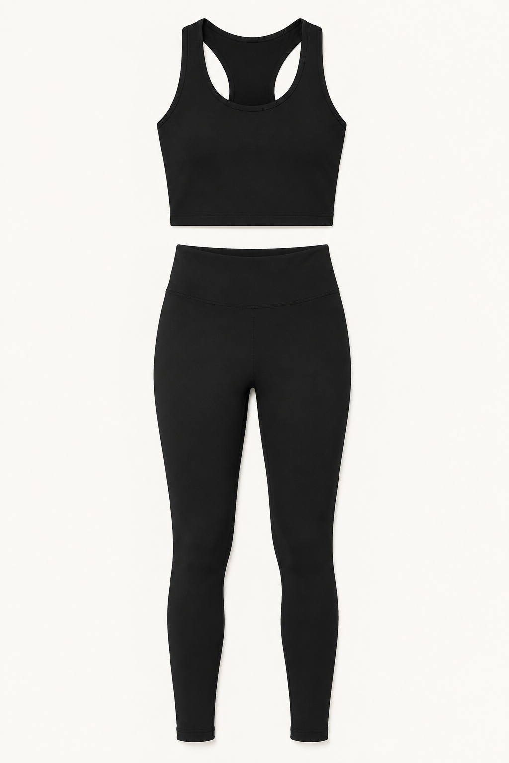 Black Racerback Crop Tank and High-Waist Leggings Set studio product view