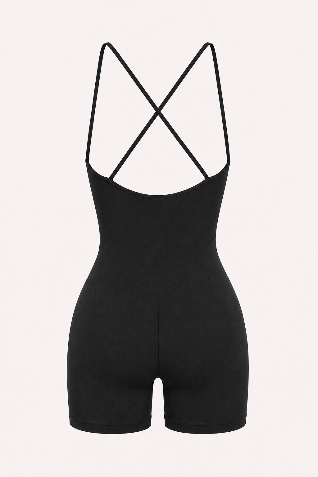 Black Spaghetti-Strap Cross-Back Athletic Romper studio product view