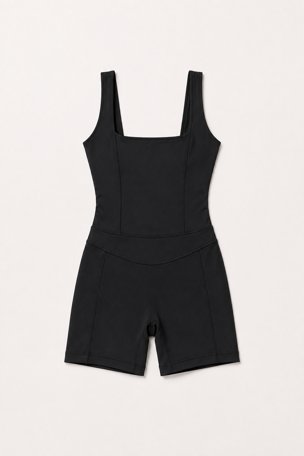 Black Square-Neck Athletic Romper studio product view