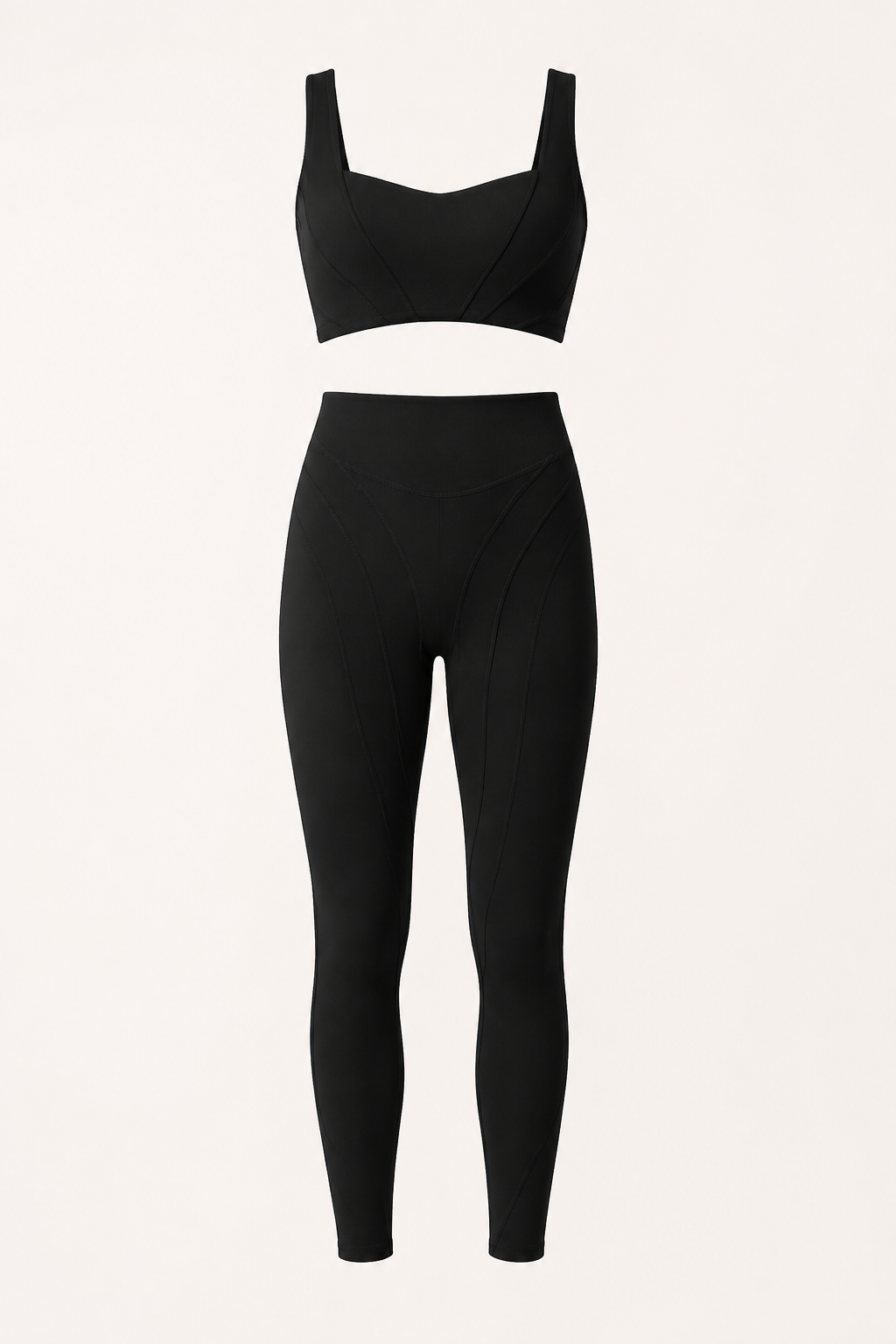 Black Square-Neck Sports Bra and High-Waist Leggings Set studio product view