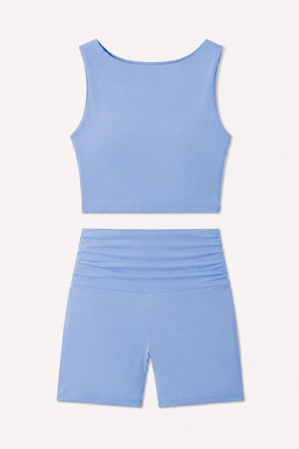 Blue Cropped Tank and Biker Shorts Set studio product view