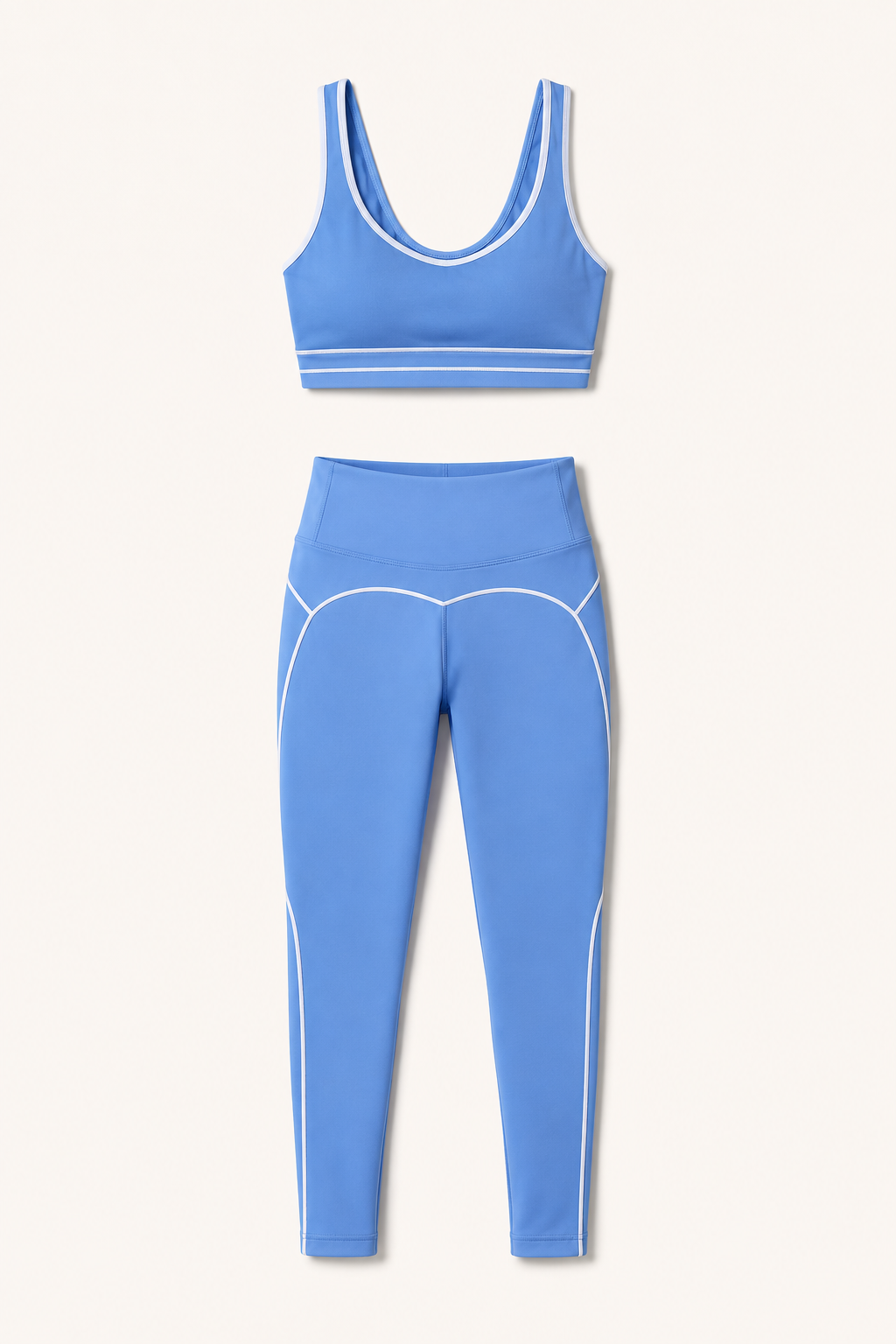 Blue Piped Sports Bra and High-Waist Leggings Set studio product view