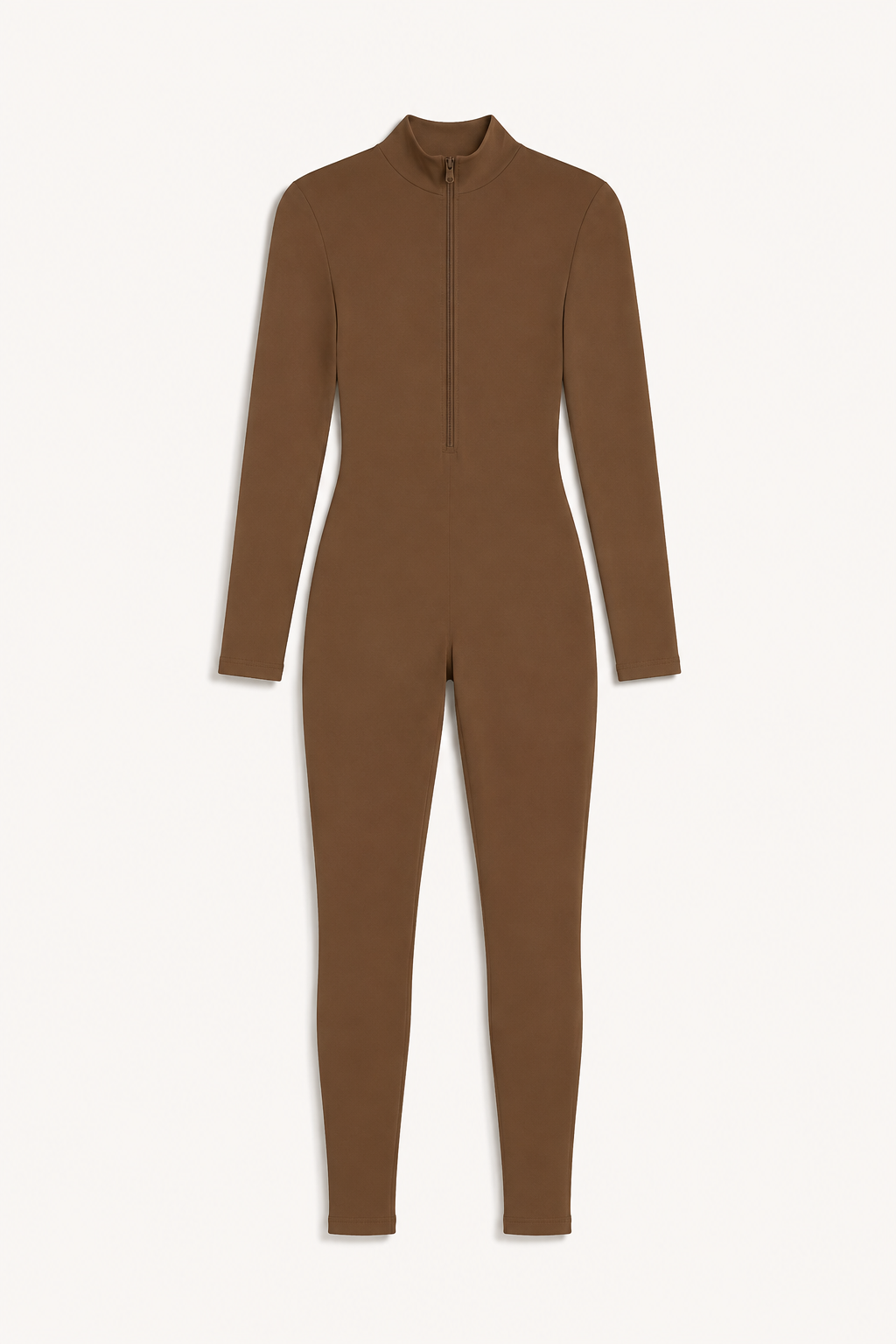 Brown Long-Sleeve Zip-Front Unitard studio product view