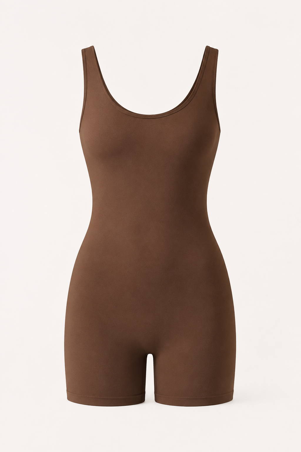 Brown Scoop-Neck Short Unitard studio product view