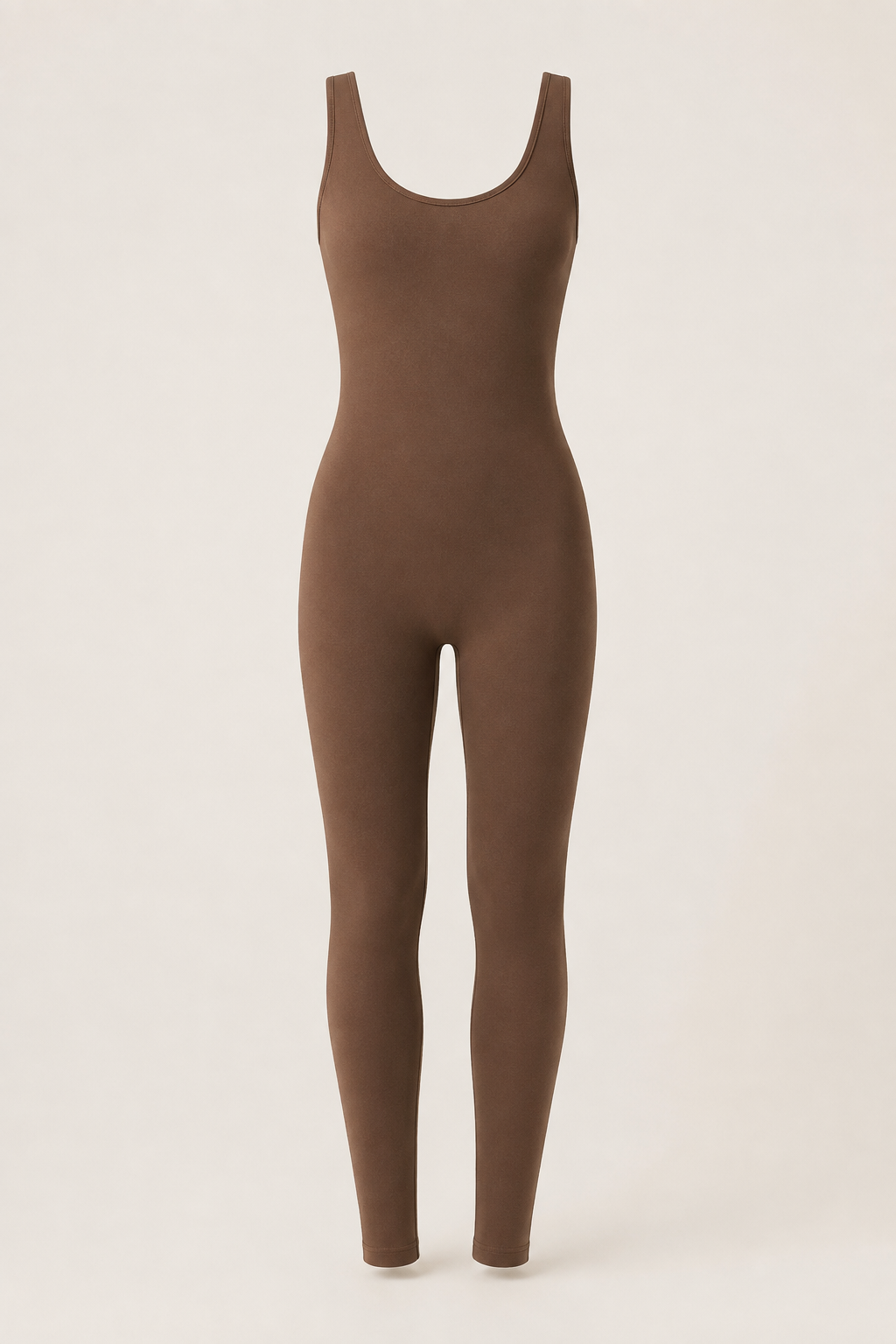 Brown Sleeveless Full-Length Unitard studio product view