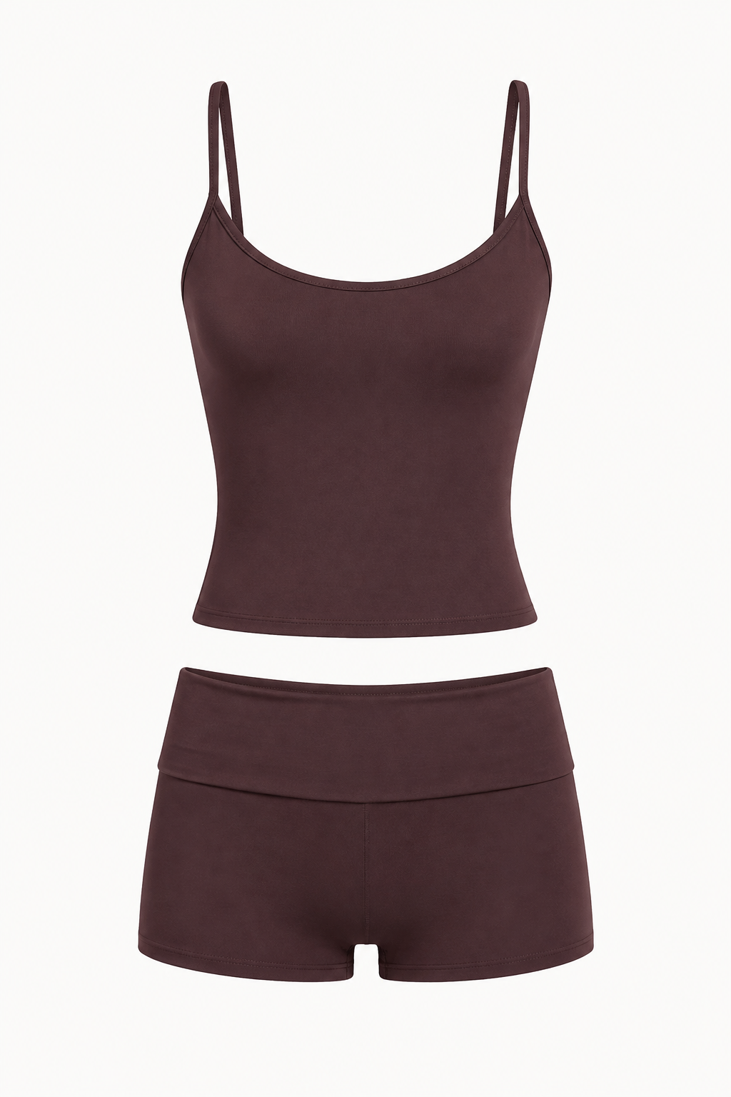 Burgundy Open-Back Cami and Biker Shorts Set studio