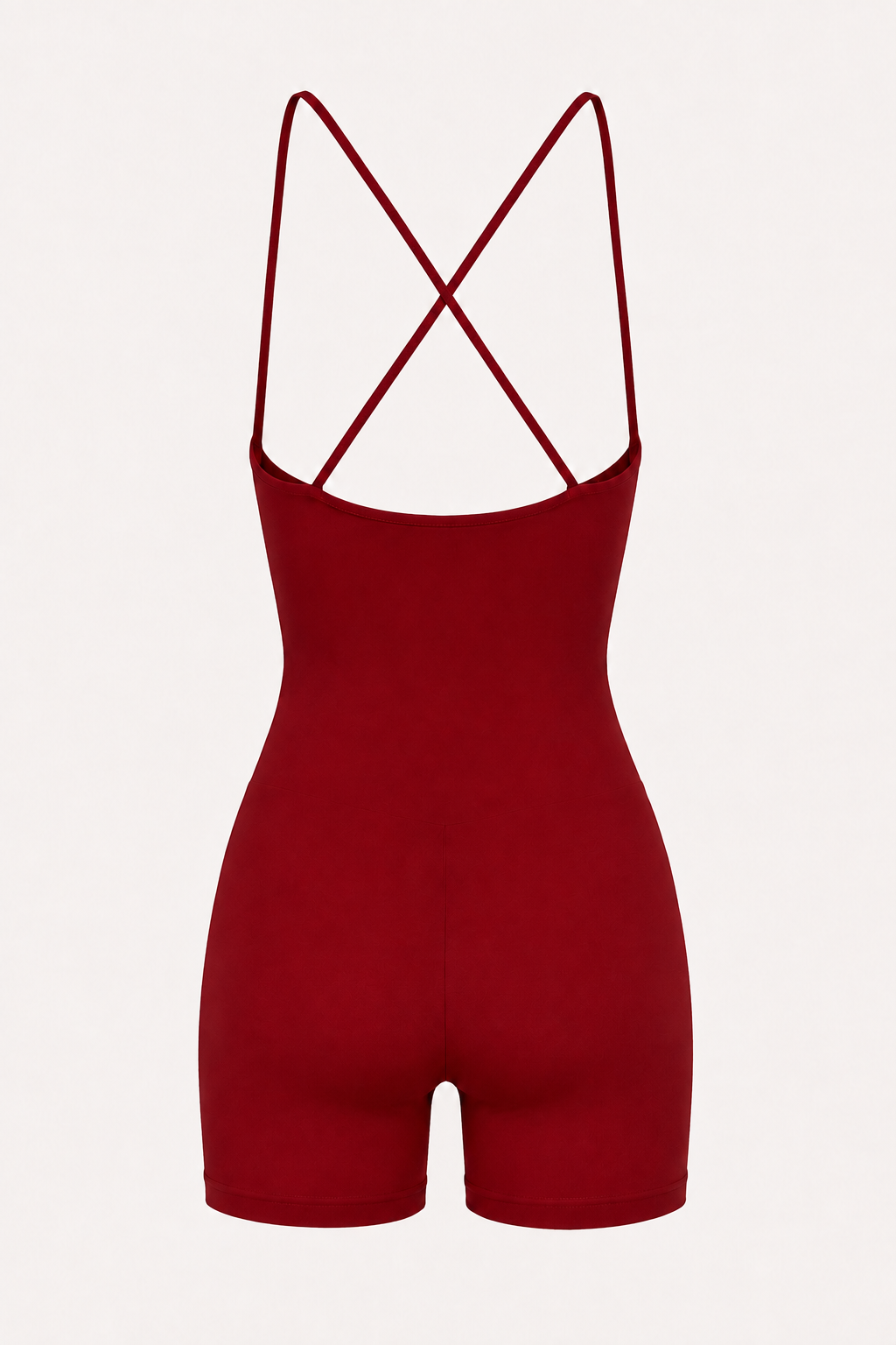 Burgundy Spaghetti-Strap Cross-Back Athletic Romper studio product view