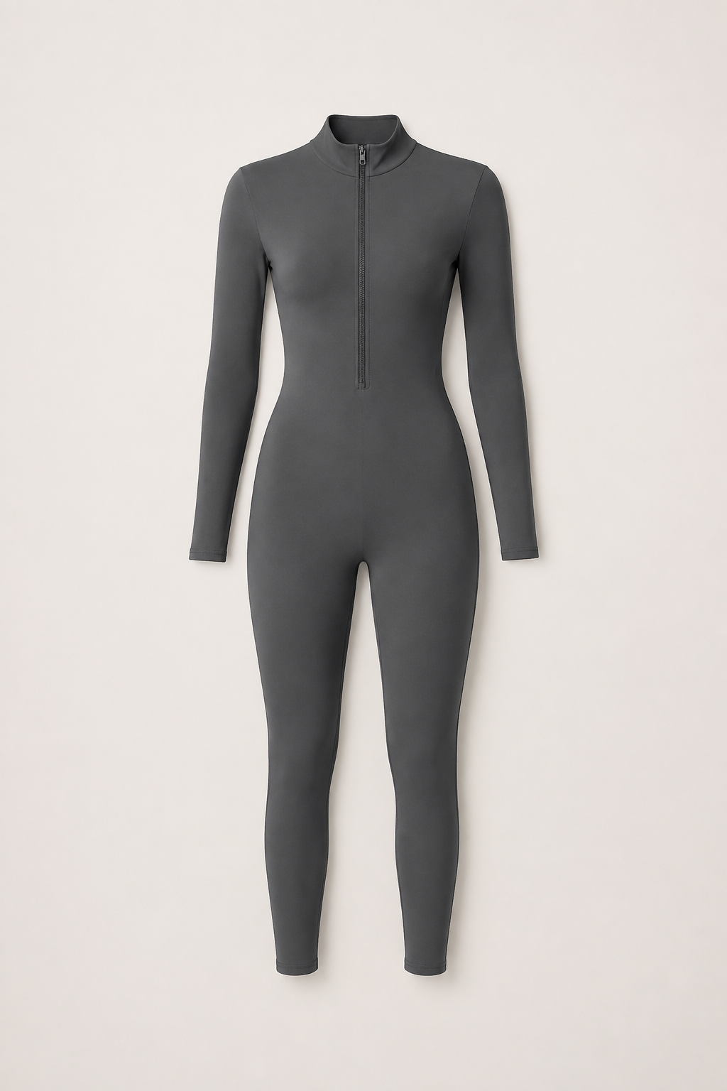 Gray Long-Sleeve Zip-Front Unitard studio product view