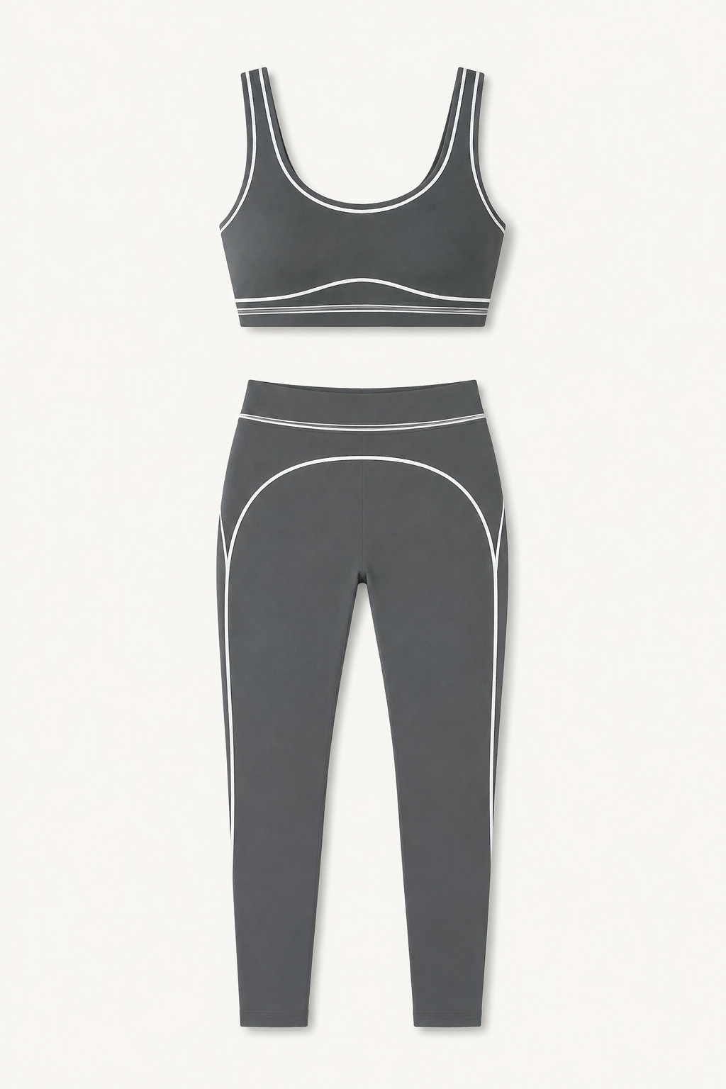 Gray Piped Sports Bra and High-Waist Leggings Set studio product view