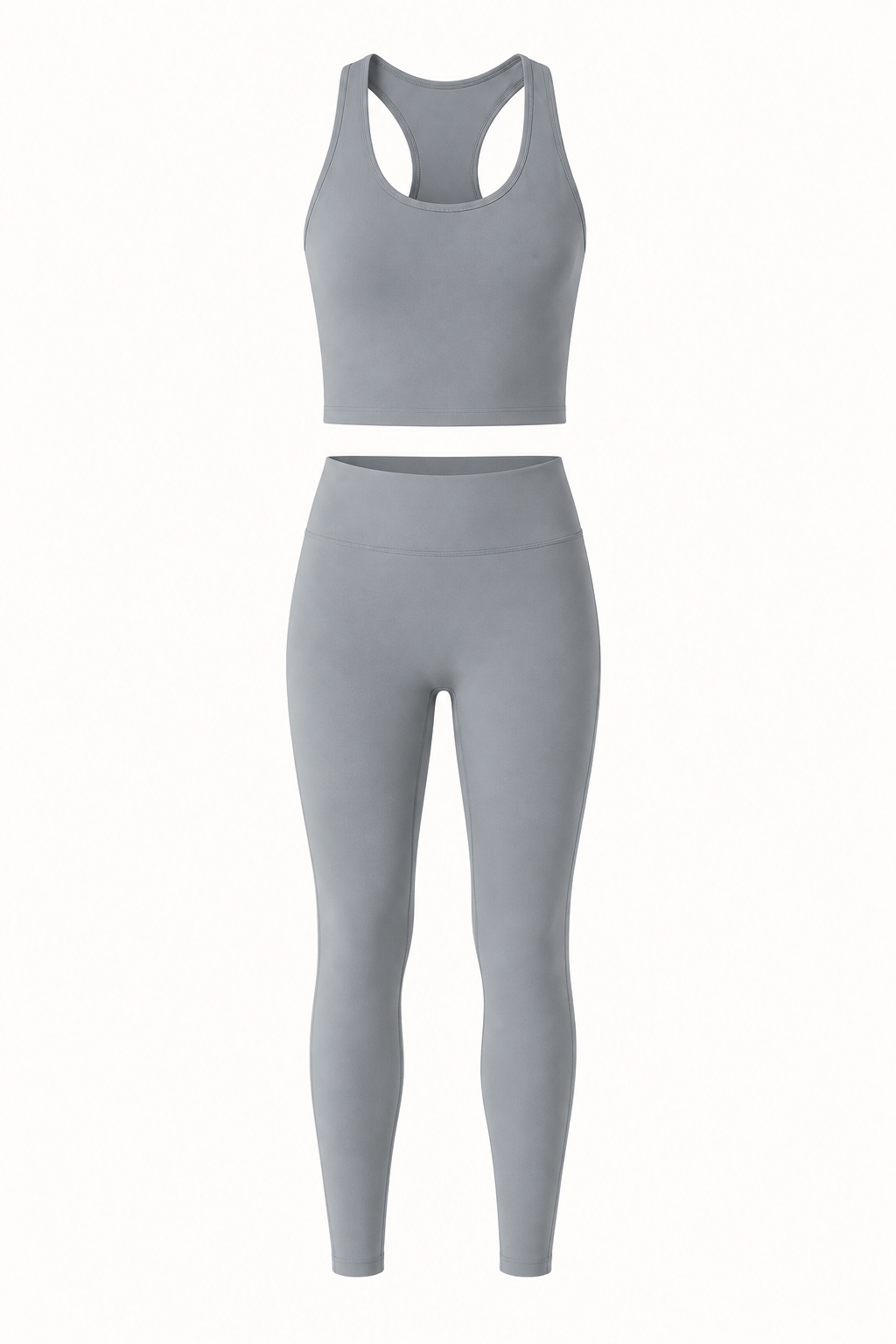 Gray Racerback Crop Tank and High-Waist Leggings Set studio product view
