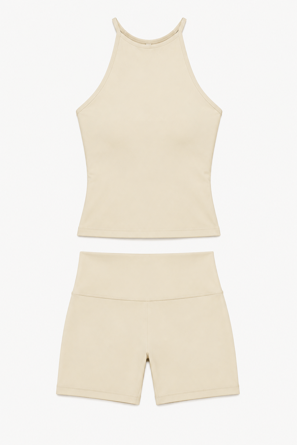 Ivory Halter Tank and Biker Shorts Set studio product view