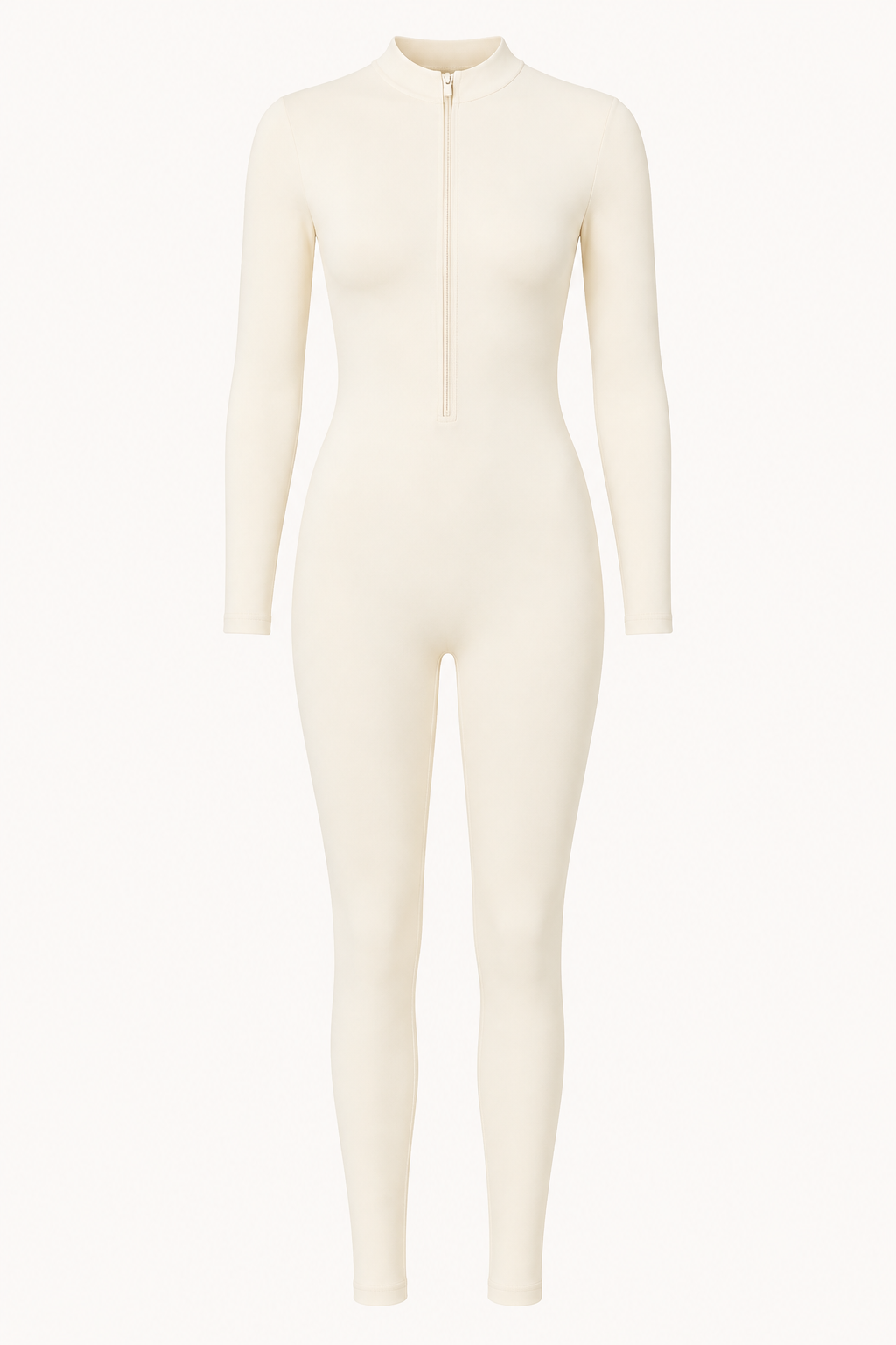 Ivory Long-Sleeve Zip-Front Unitard studio product view