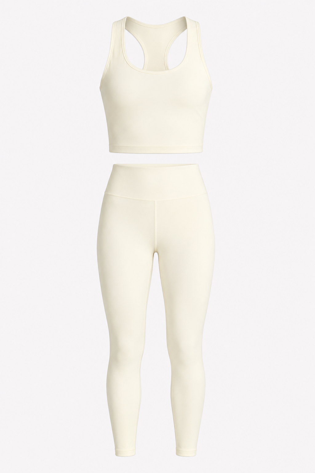 Ivory Racerback Crop Tank and High-Waist Leggings Set studio product view