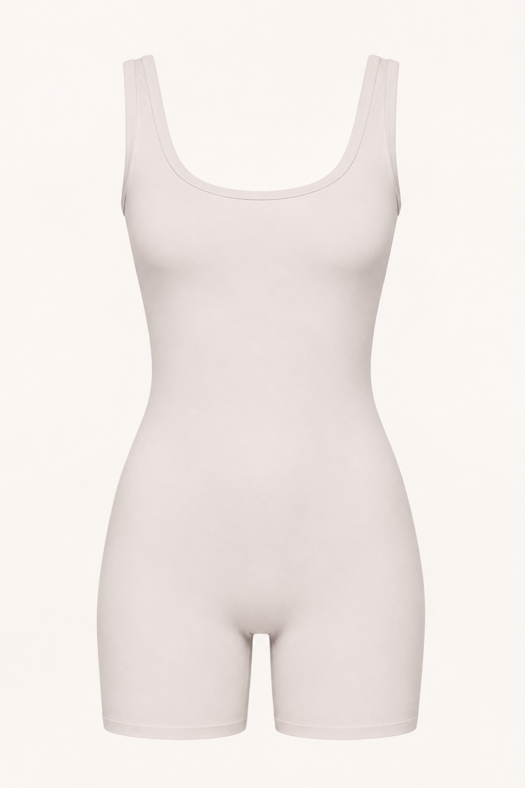 Ivory Scoop-Neck Short Unitard studio product view