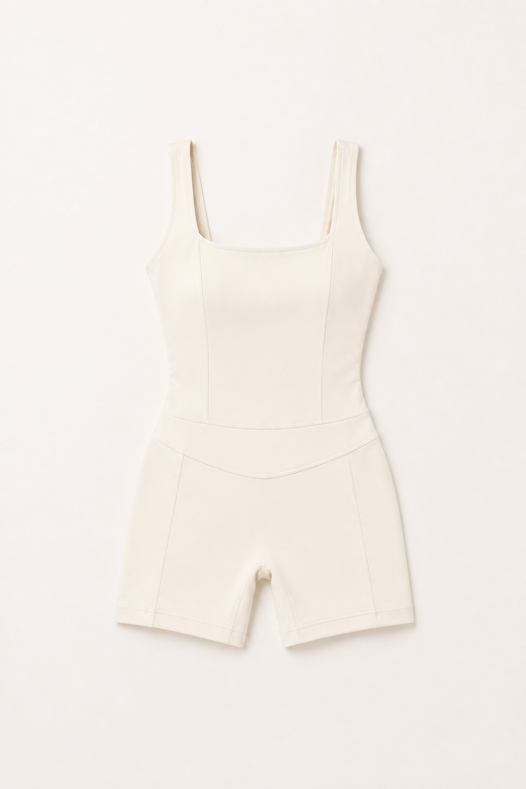 Ivory Square-Neck Athletic Romper studio product view