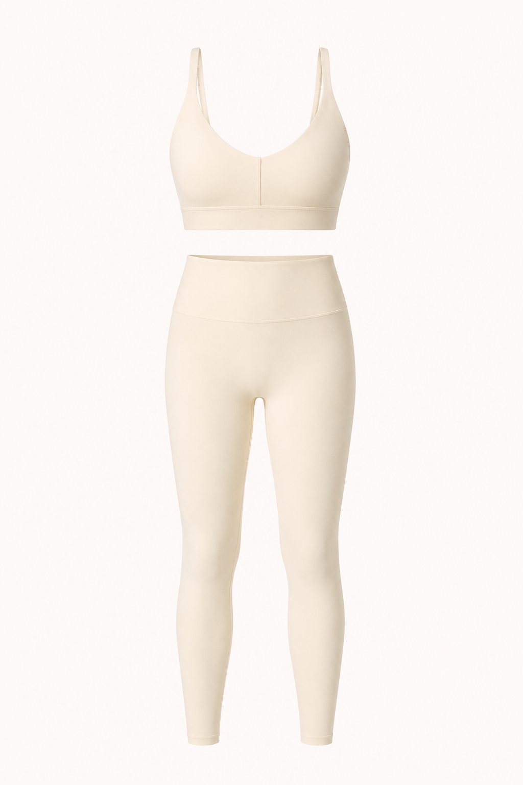 Ivory Strappy V-Neck Sports Bra and High-Waist Leggings Set studio product view