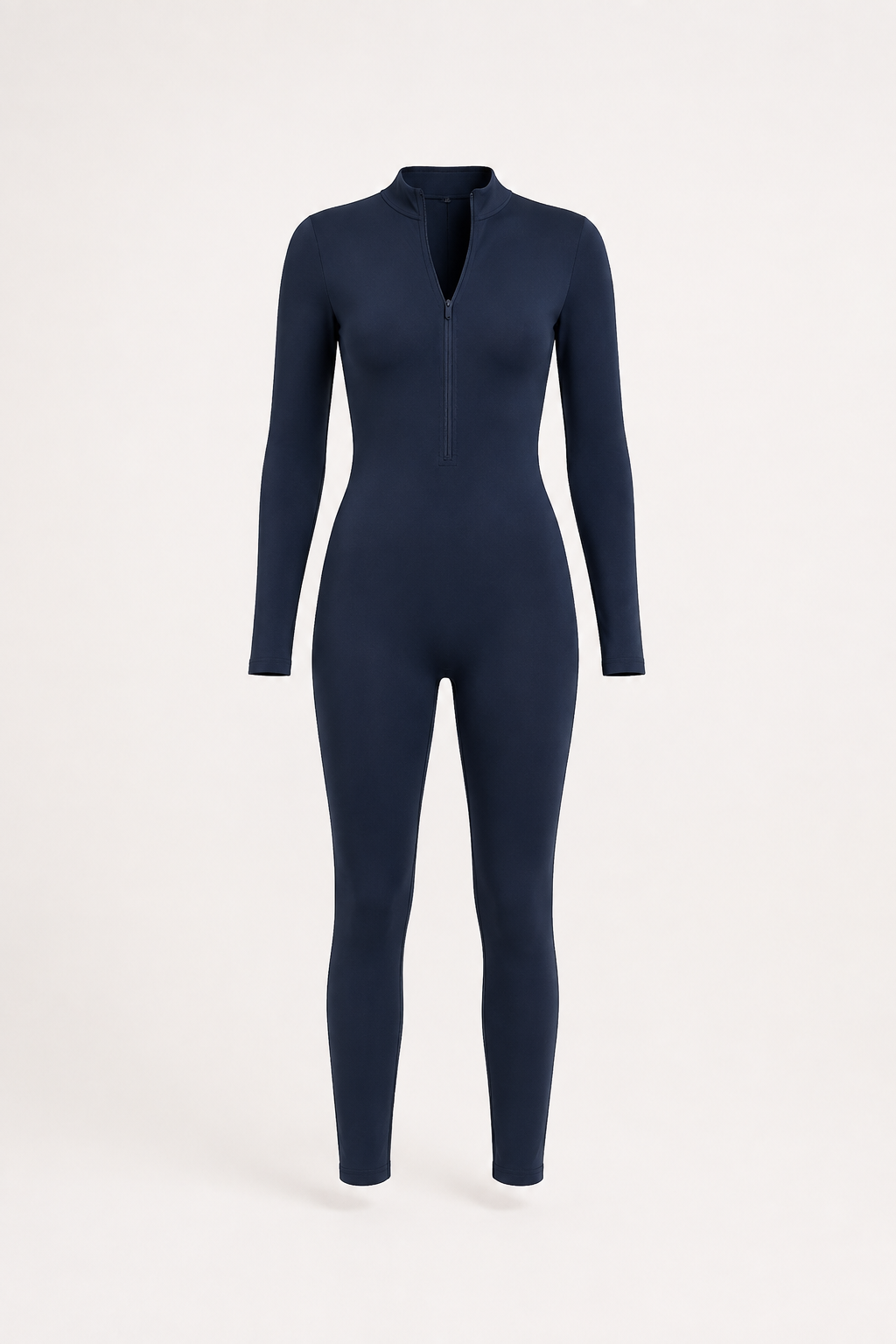 Navy Long-Sleeve Zip-Front Unitard studio product view