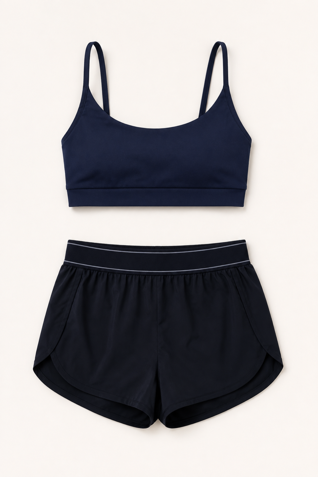 Navy Strappy Sports Bra and Running Shorts Set studio product view