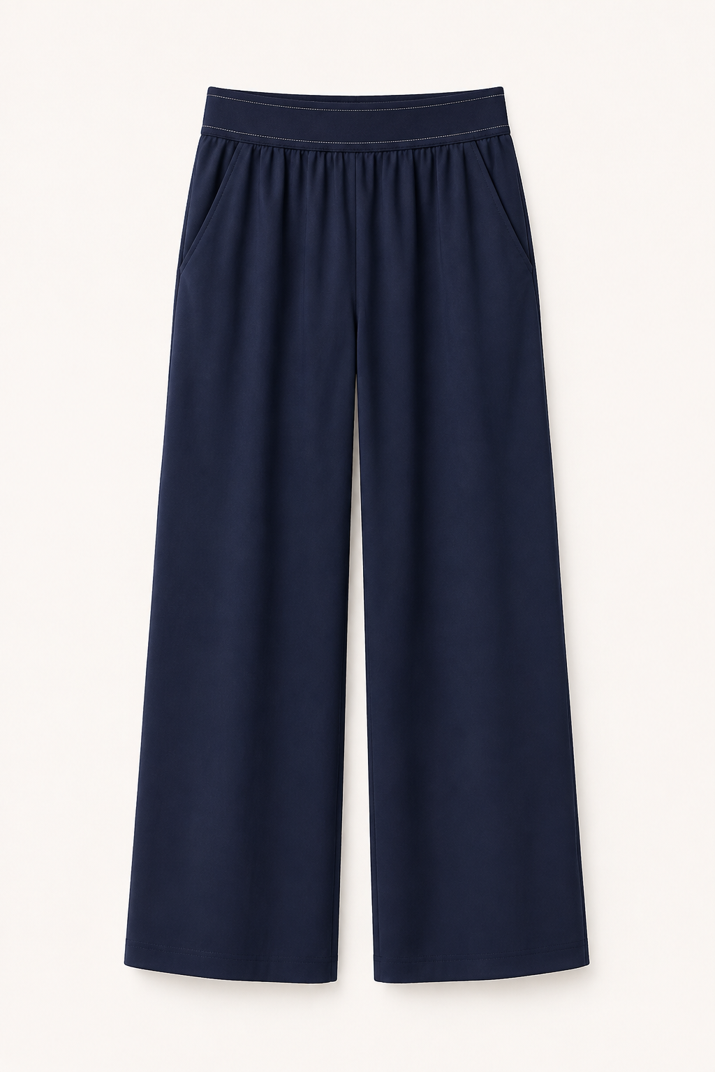 Navy Wide-Leg Pleated Pants studio product view