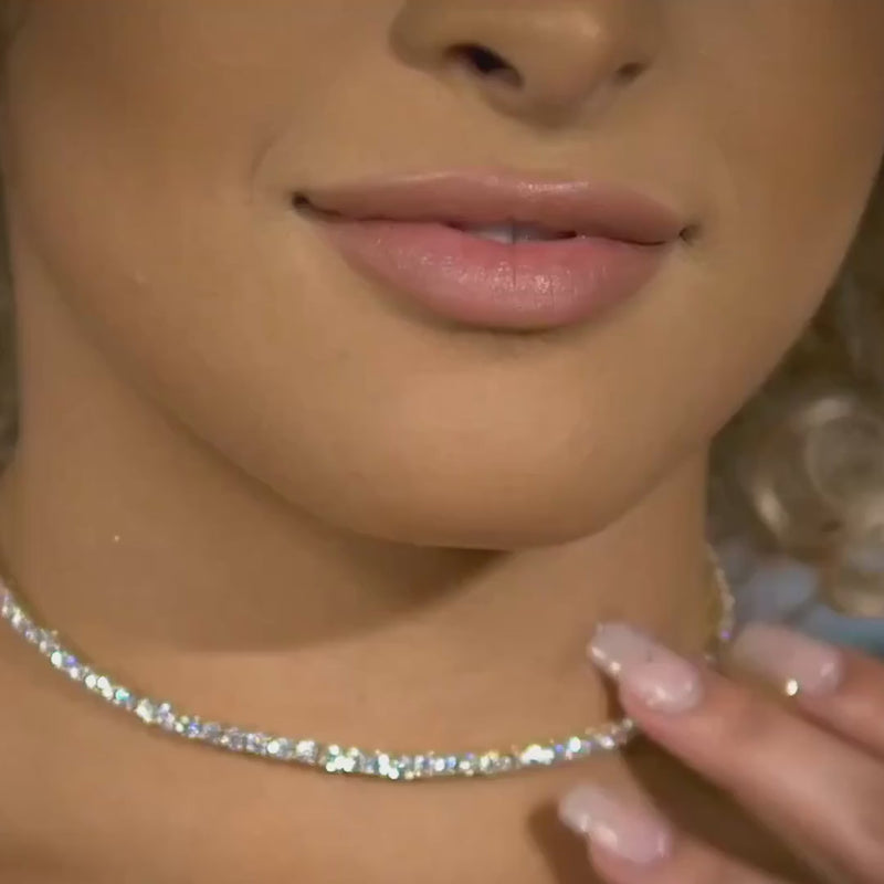 3mm Diamond Tennis Choker/ Necklace in 18K Yellow Gold