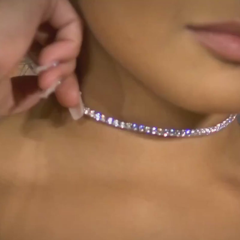3mm Diamond Tennis Choker/ Necklace in 18K White Gold