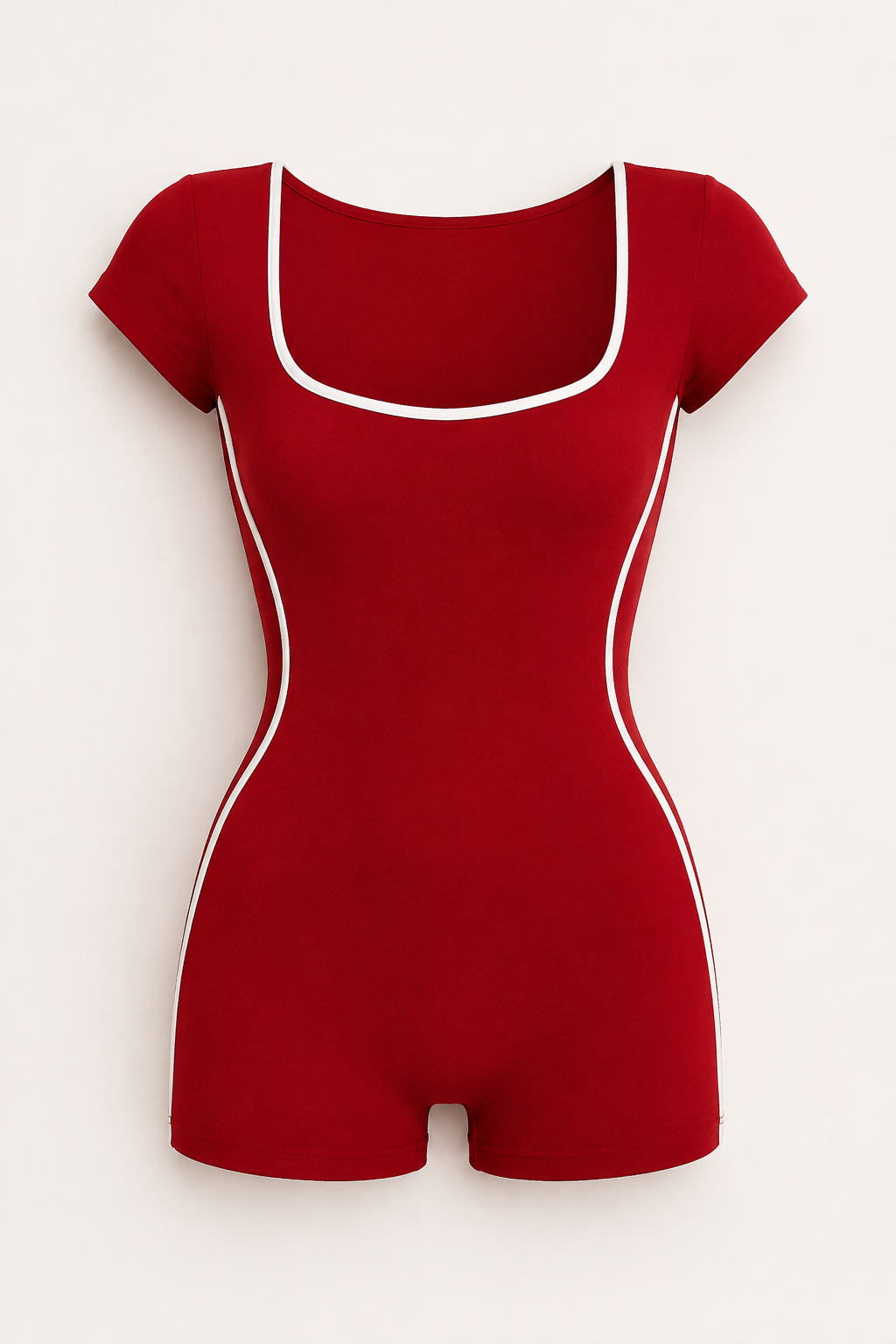 Red Short-Sleeve Athletic Romper studio product view