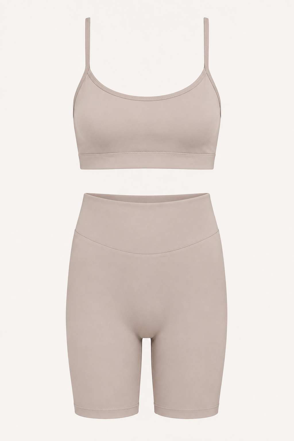 Taupe Cami Bra and Biker Shorts Set studio product view