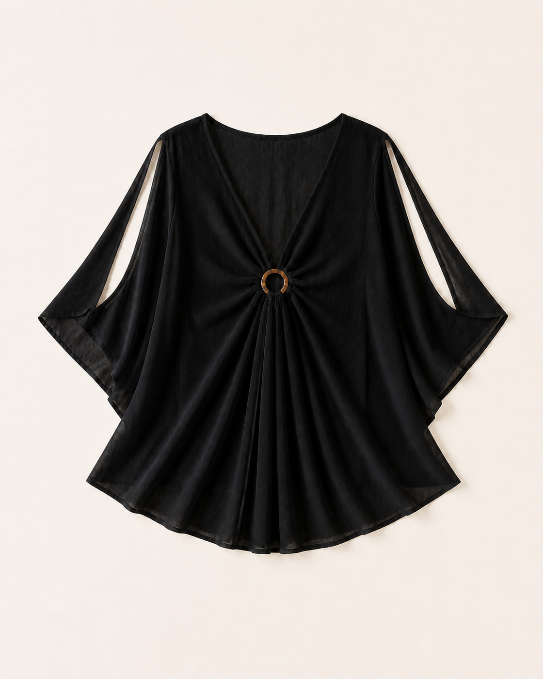 Black kimono, flat lay, full garment shown