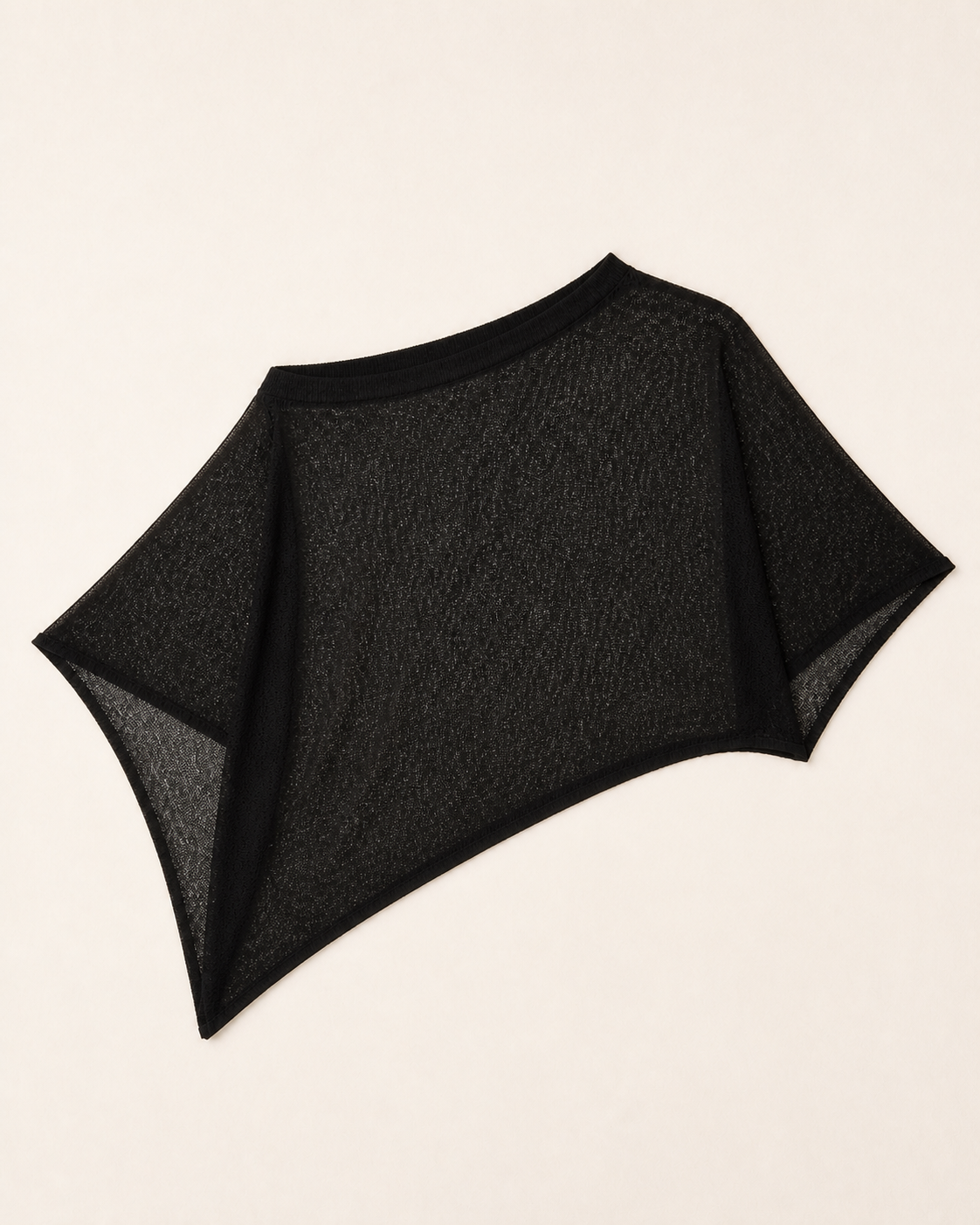 Black knit and sheer batwing poncho, flat lay, full garment shown