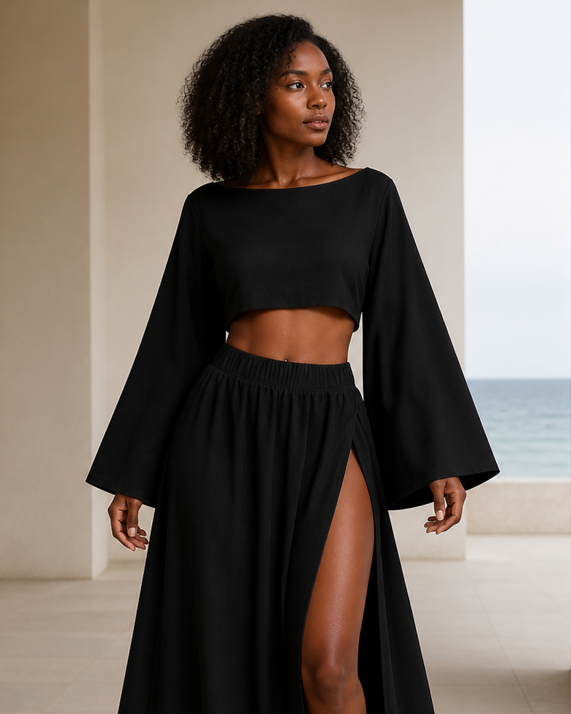 Black Crop Top, product-focused model view