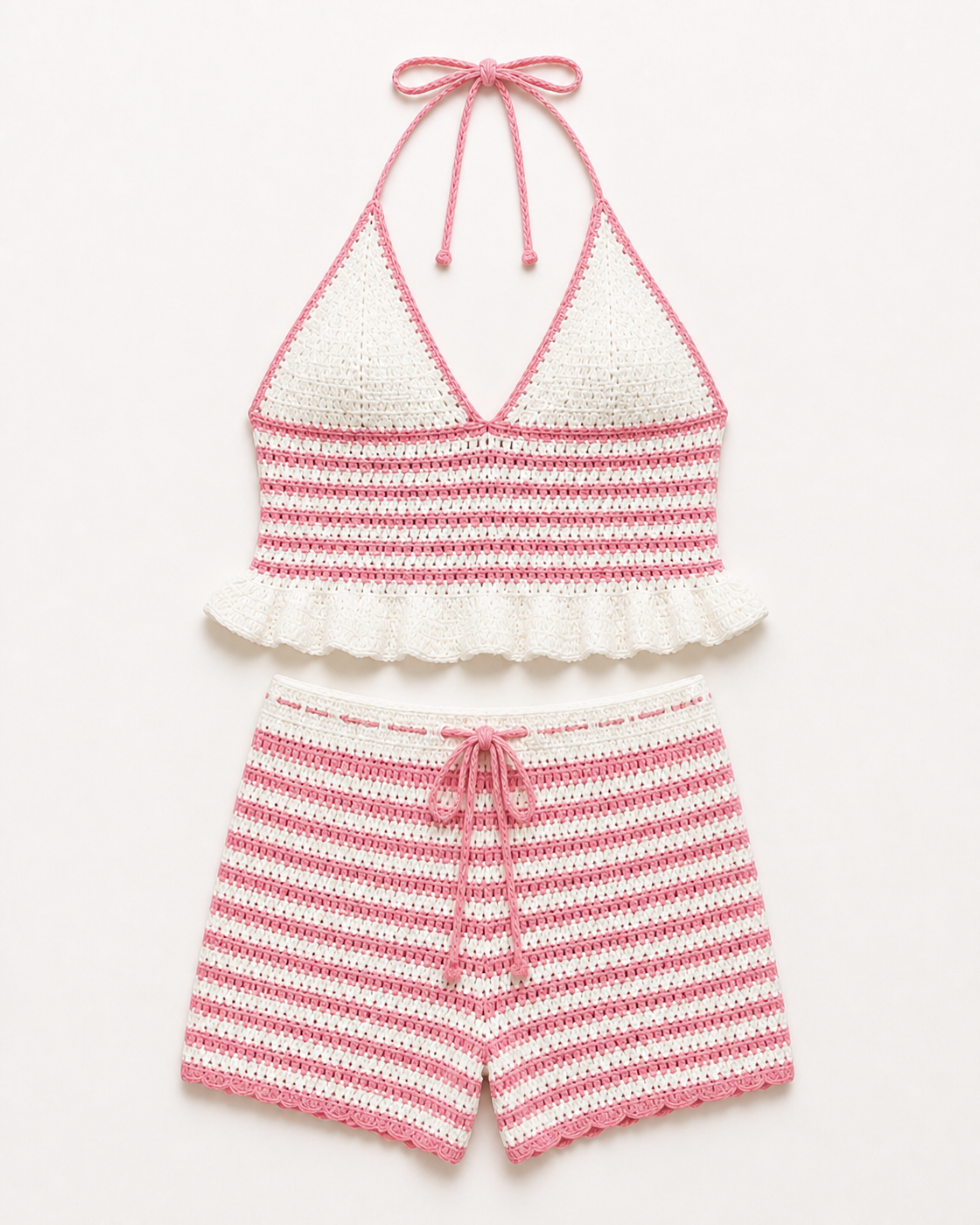 Pink and White set, studio flat lay view