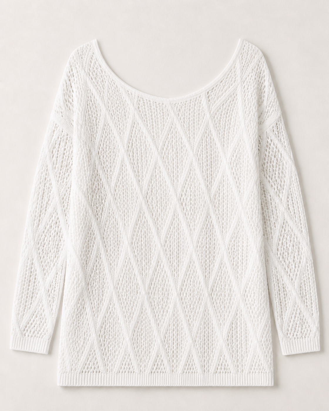 White Knit Long-Sleeve V-Neck Tunic, product-only studio view