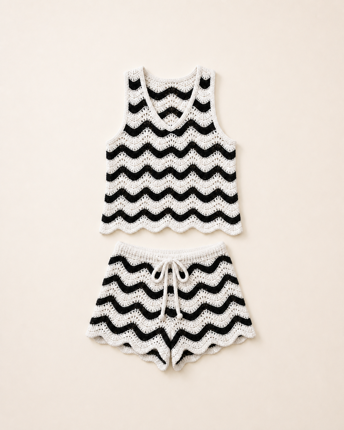 Black & White Chevron Knit Tank & Shorts Set, studio product view
