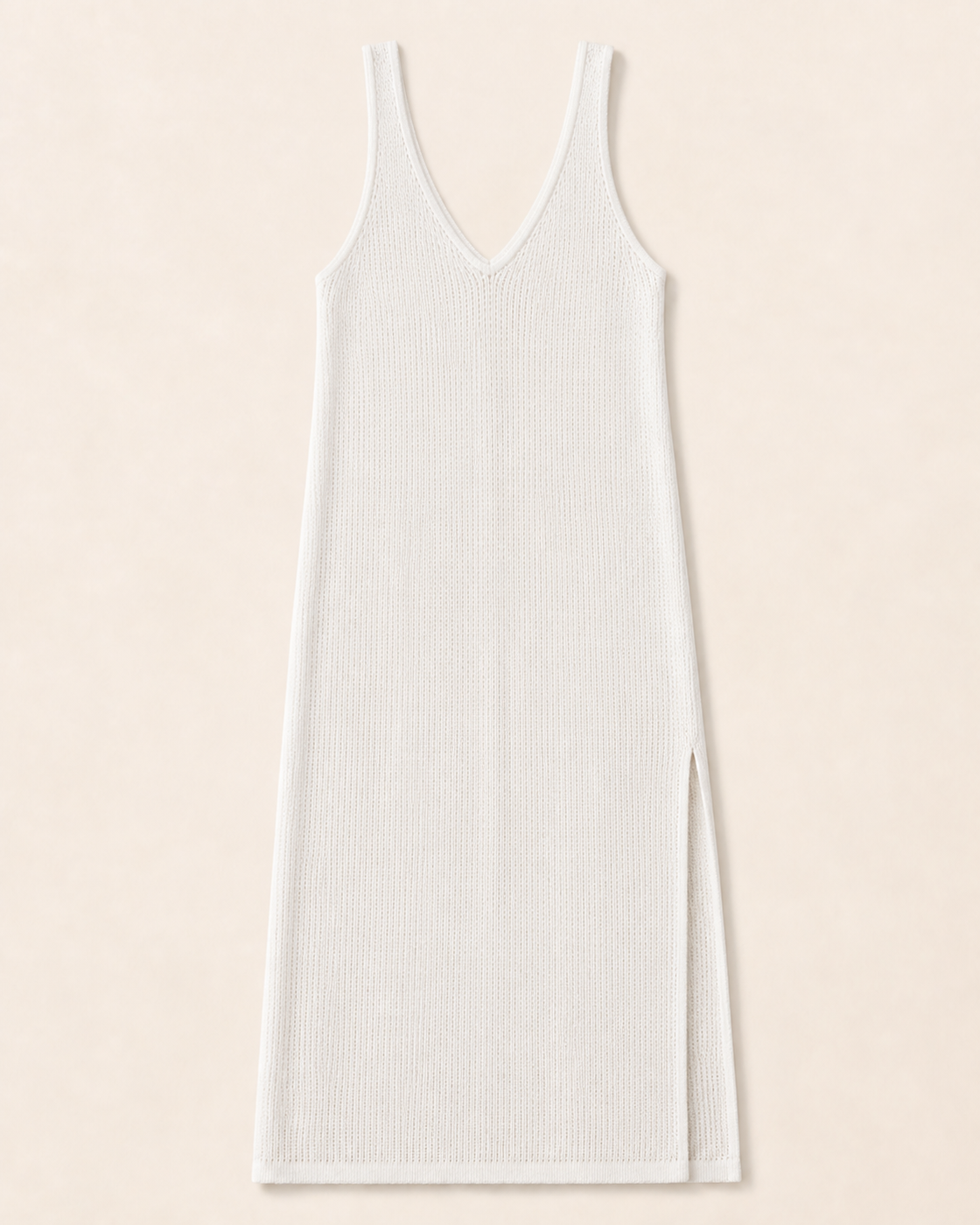 White Cream Knit Open-Back Maxi Dress Cover-Up, product-only studio view