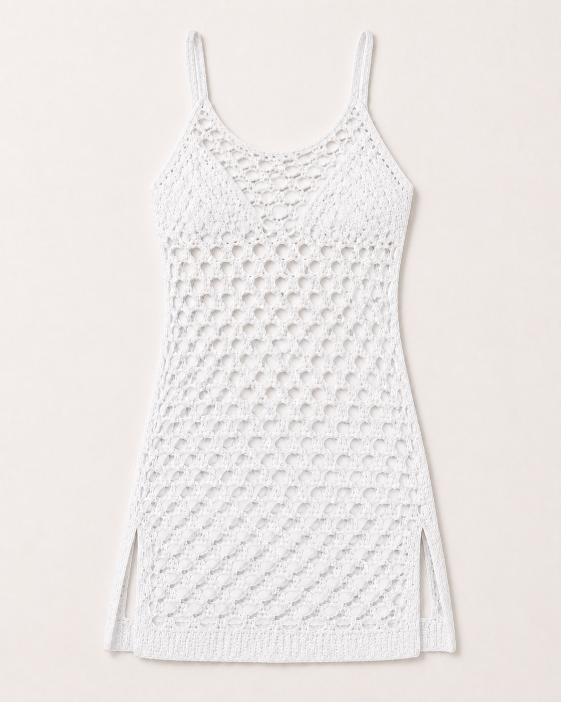 White Crochet Eyelet Cami Mini Dress, product-only studio view