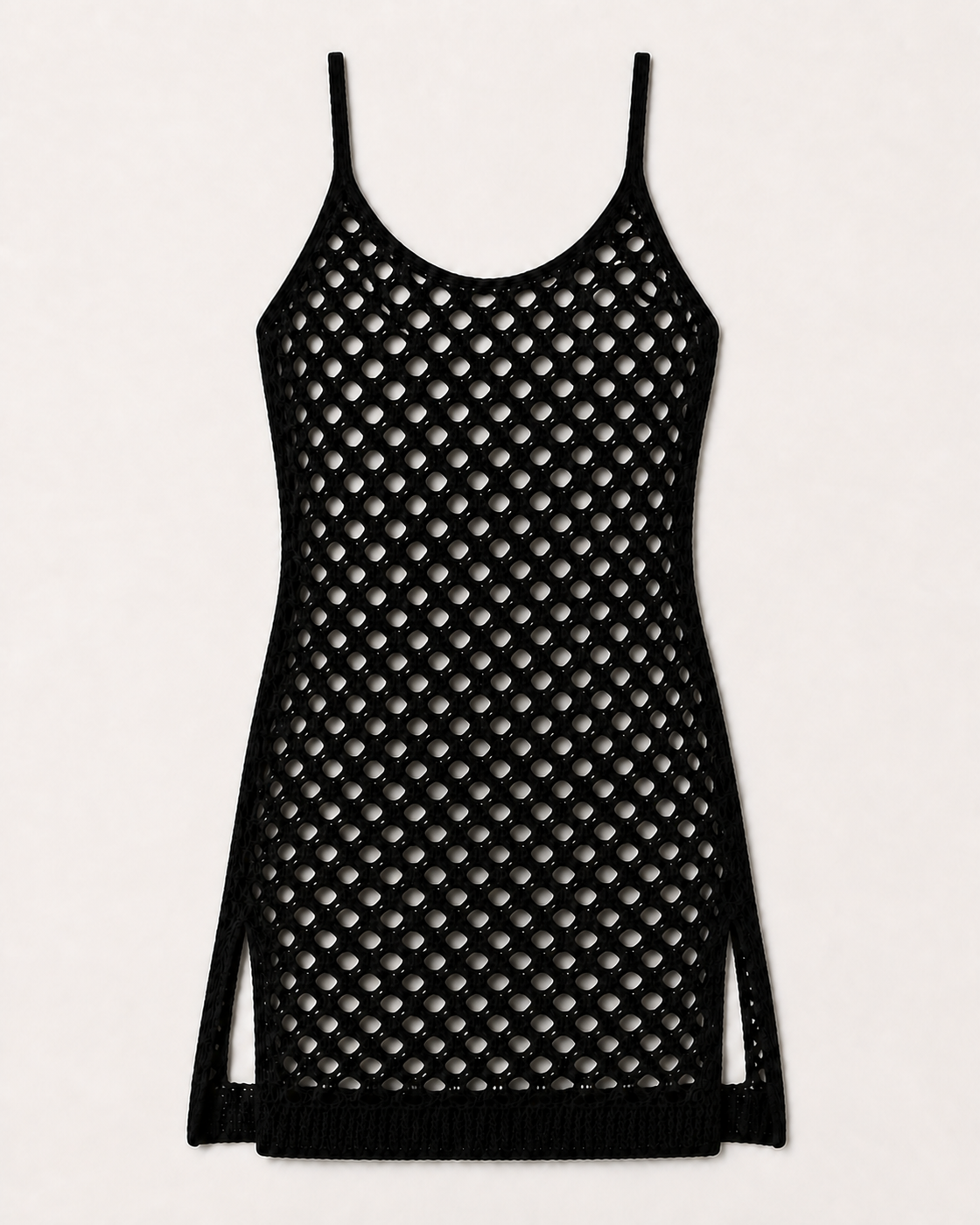 Black Crochet Eyelet Cami Mini Dress, product-only studio view