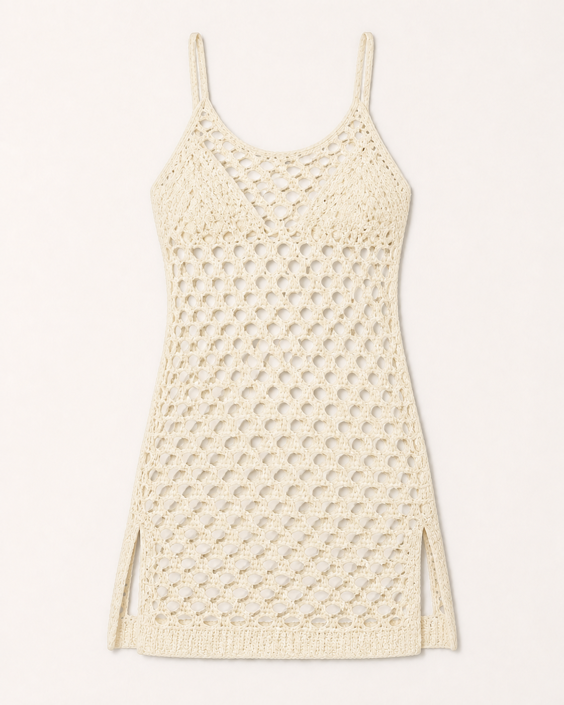 Cream Ivory Crochet Eyelet Cami Mini Dress, product-only studio view